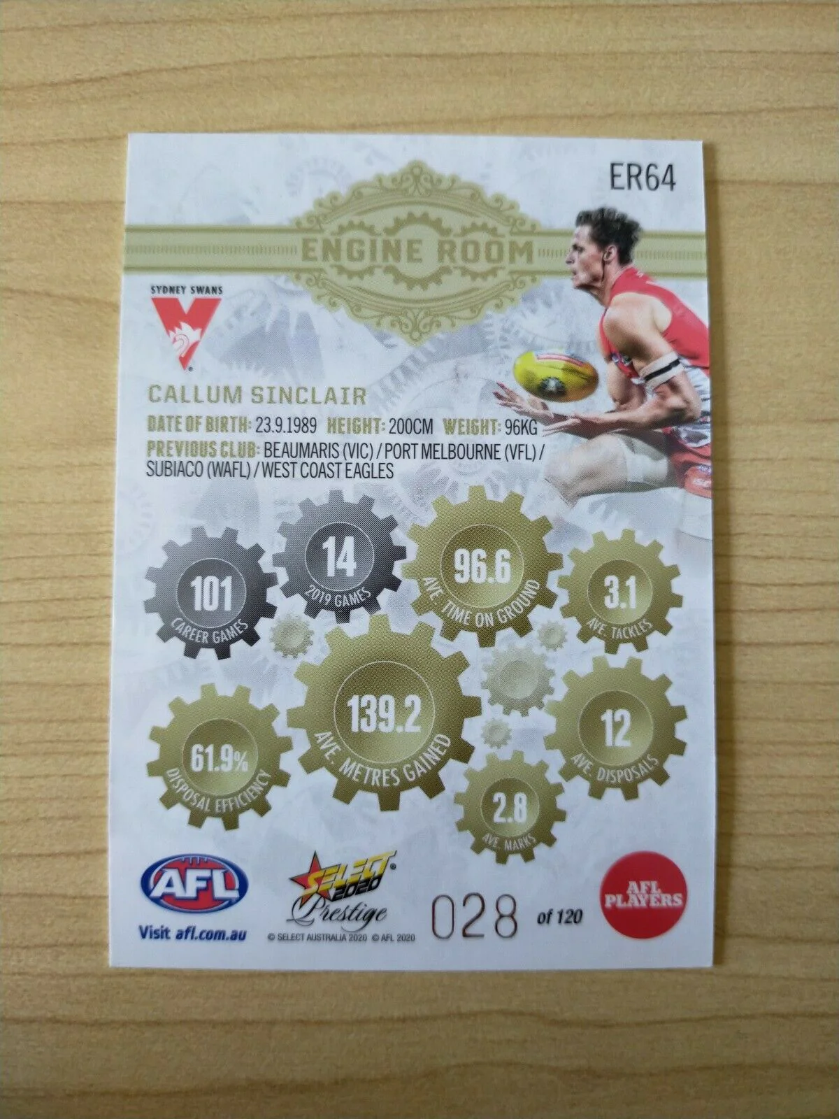 2020 Select Prestige Engine Room Callum Sinclair Sydney No. 028/120 - Image 2