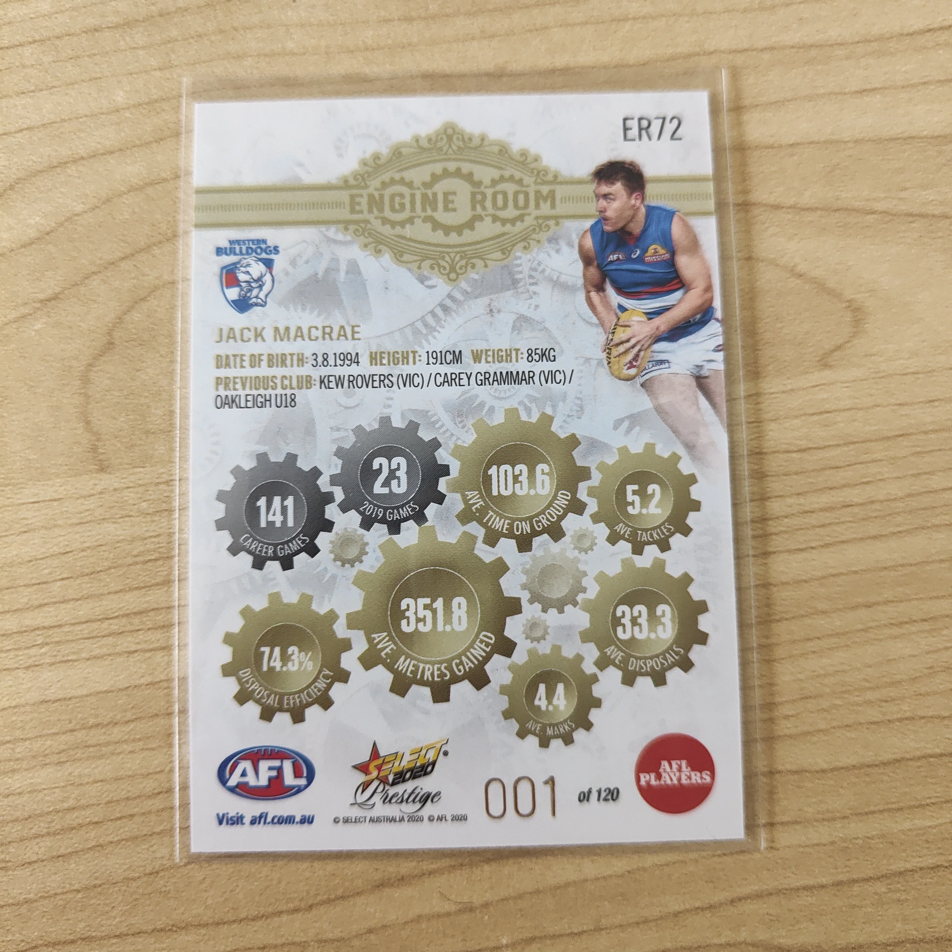 2020 Select Prestige Engine Room Jack Macrae Western Bulldogs LOW NUMBER No.001/120 - Image 2