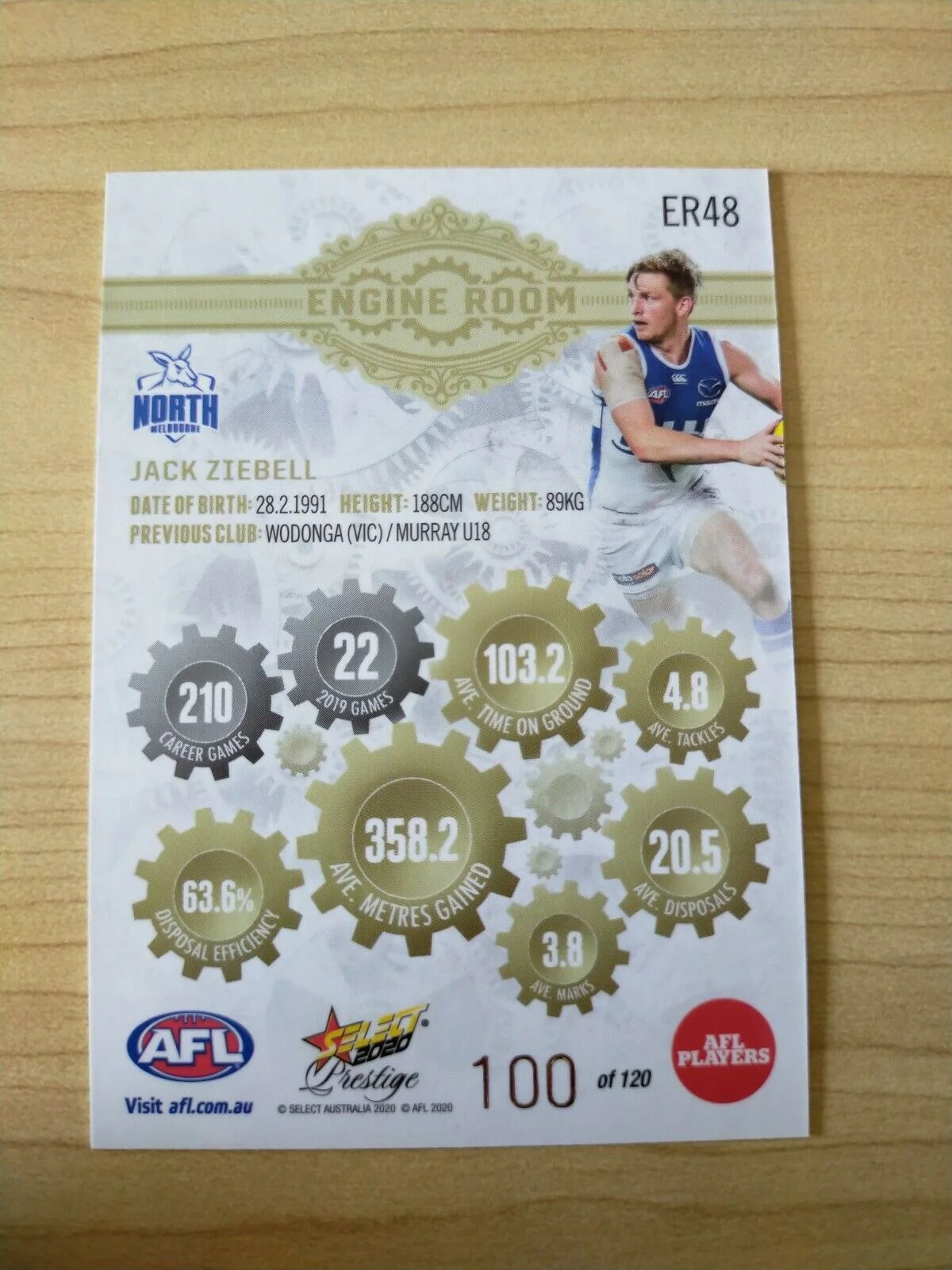2020 Select Prestige Engine Room Jack Ziebell North Melbourne No. 100/120 - Image 2