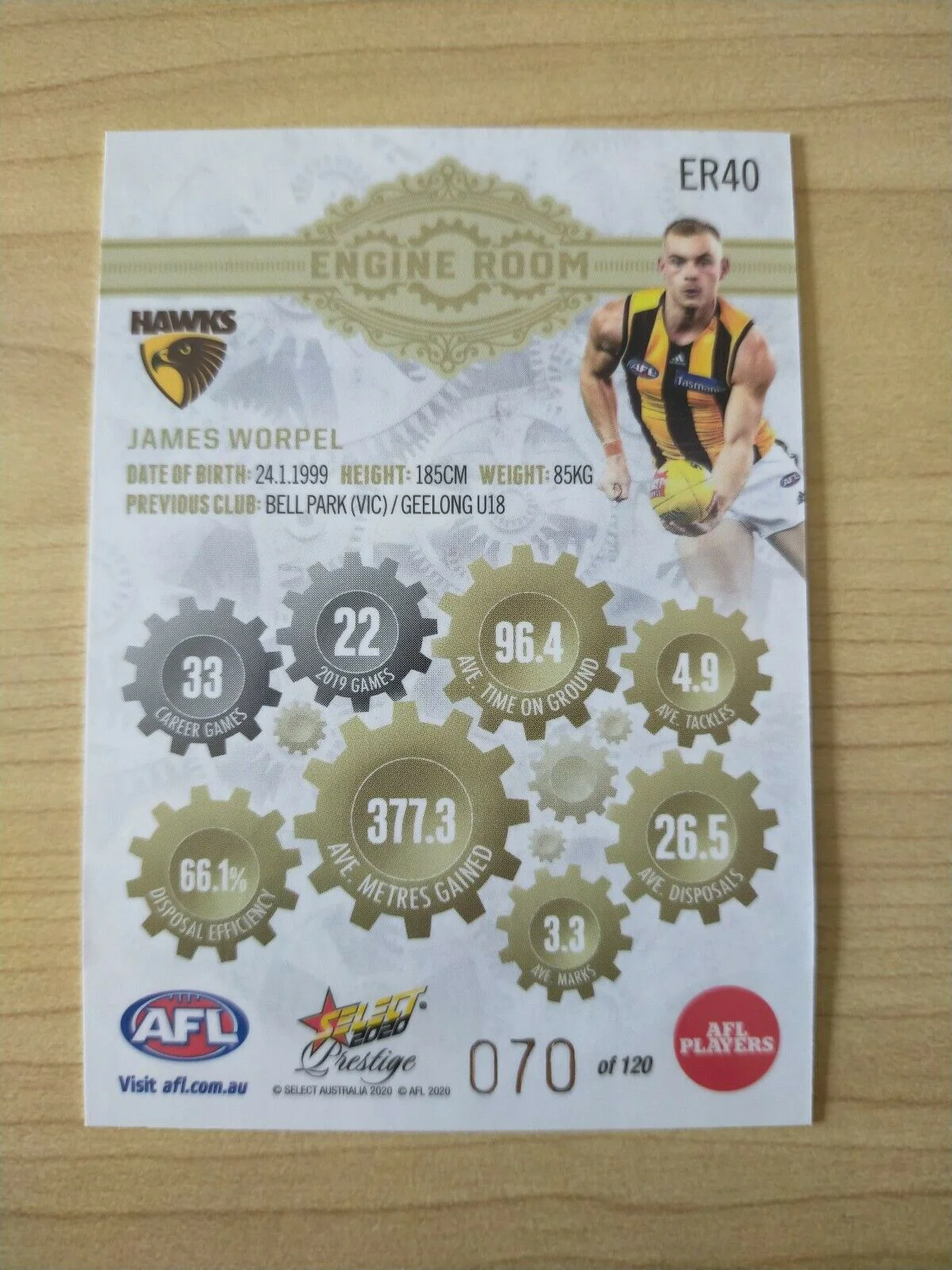 2020 Select Prestige Engine Room James Worpel Hawthorn No. 070/120 - Image 2