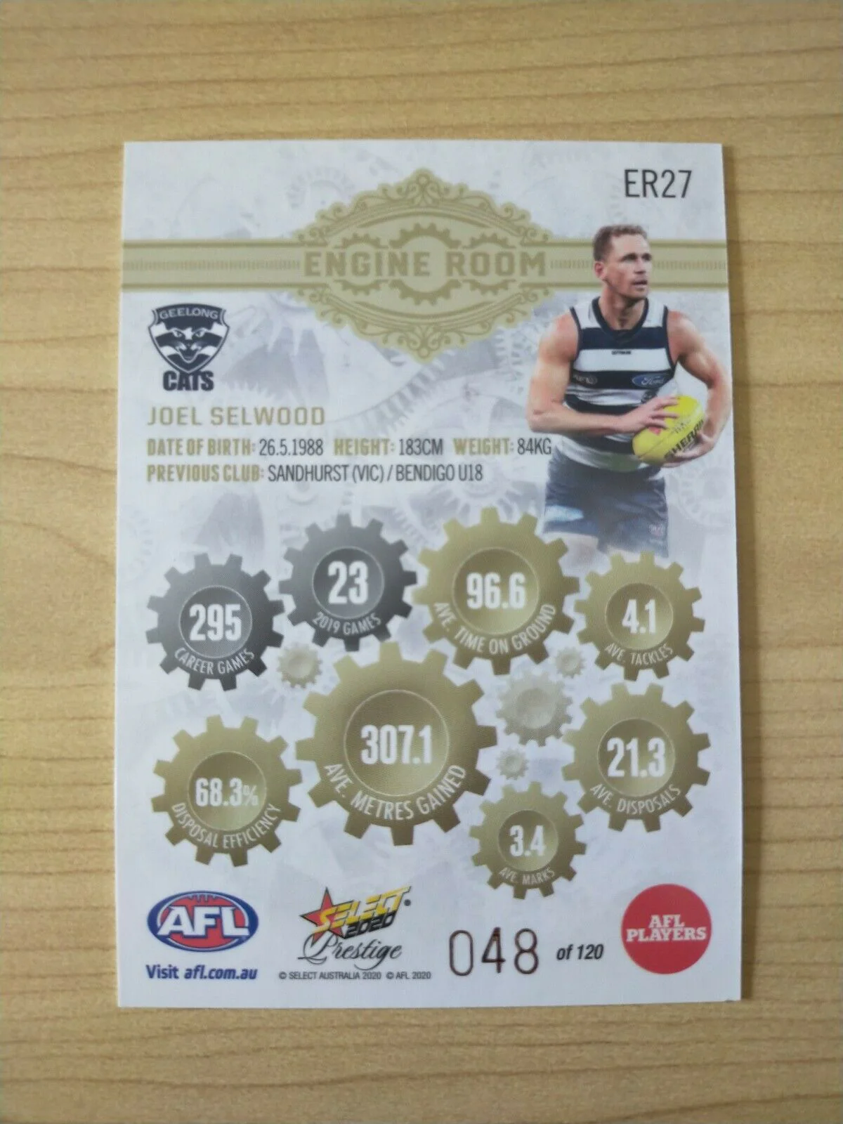 2020 Select Prestige Engine Room Joel Selwood Geelong No. 048/120 - Image 2