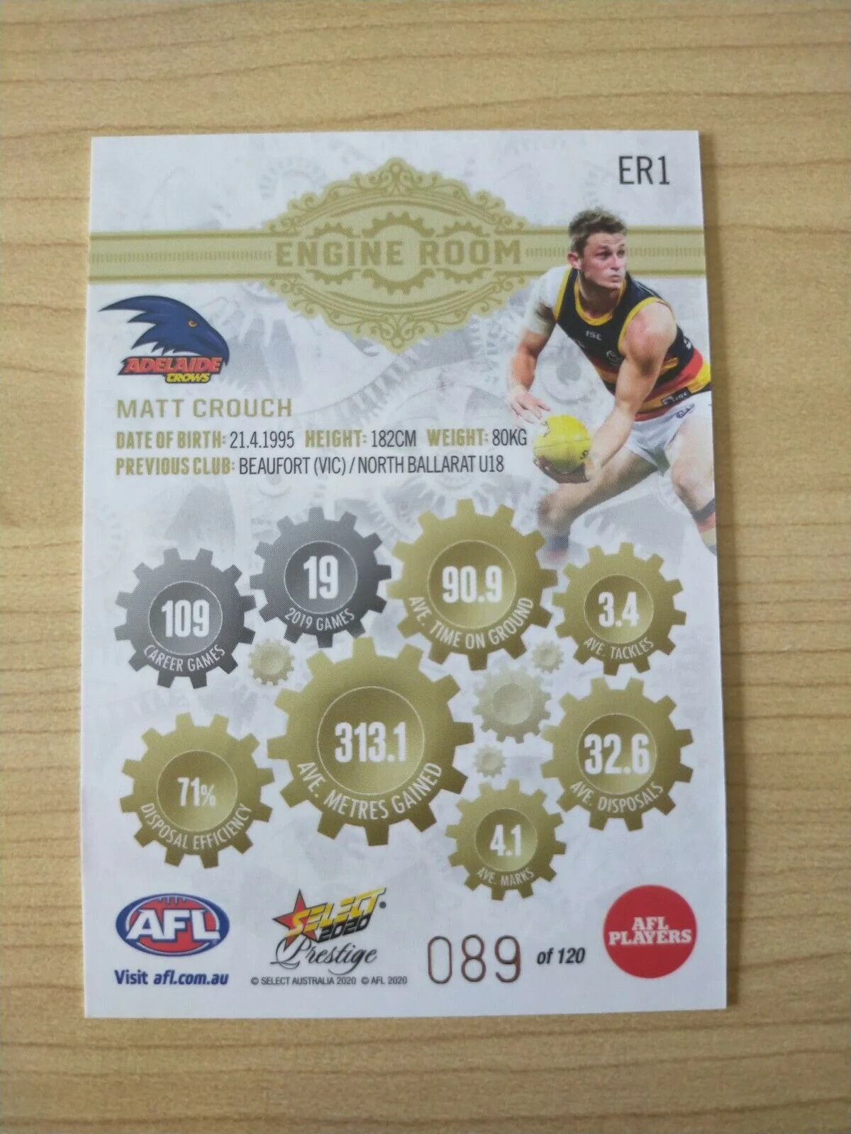 2020 Select Prestige Engine Room Matt Crouch Adelaide No. 089/120 - Image 2