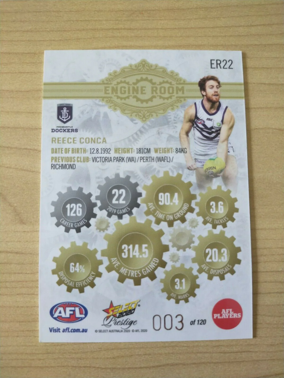 2020 Select Prestige Engine Room Reece Conca Fremantle LOW NUMBER No.003/120 - Image 2