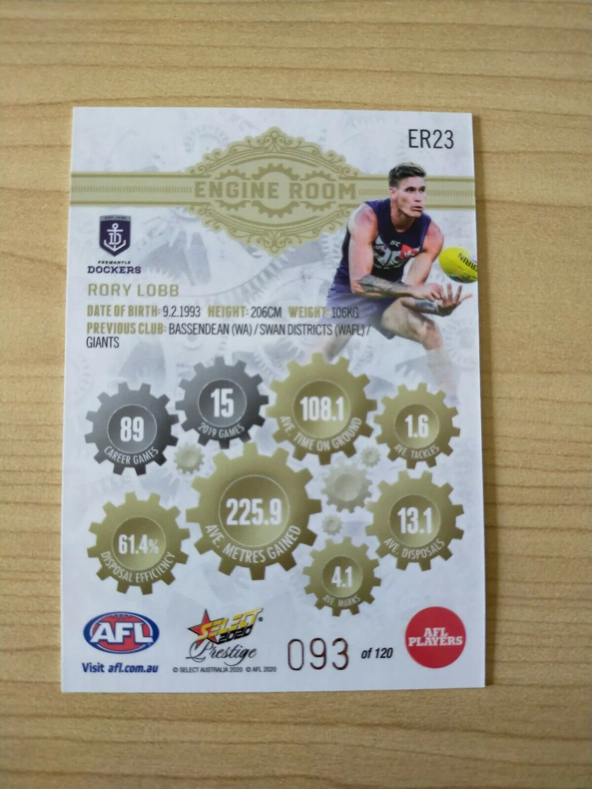 2020 Select Prestige Engine Room Rory Lobb Fremantle No. 093/120 - Image 2