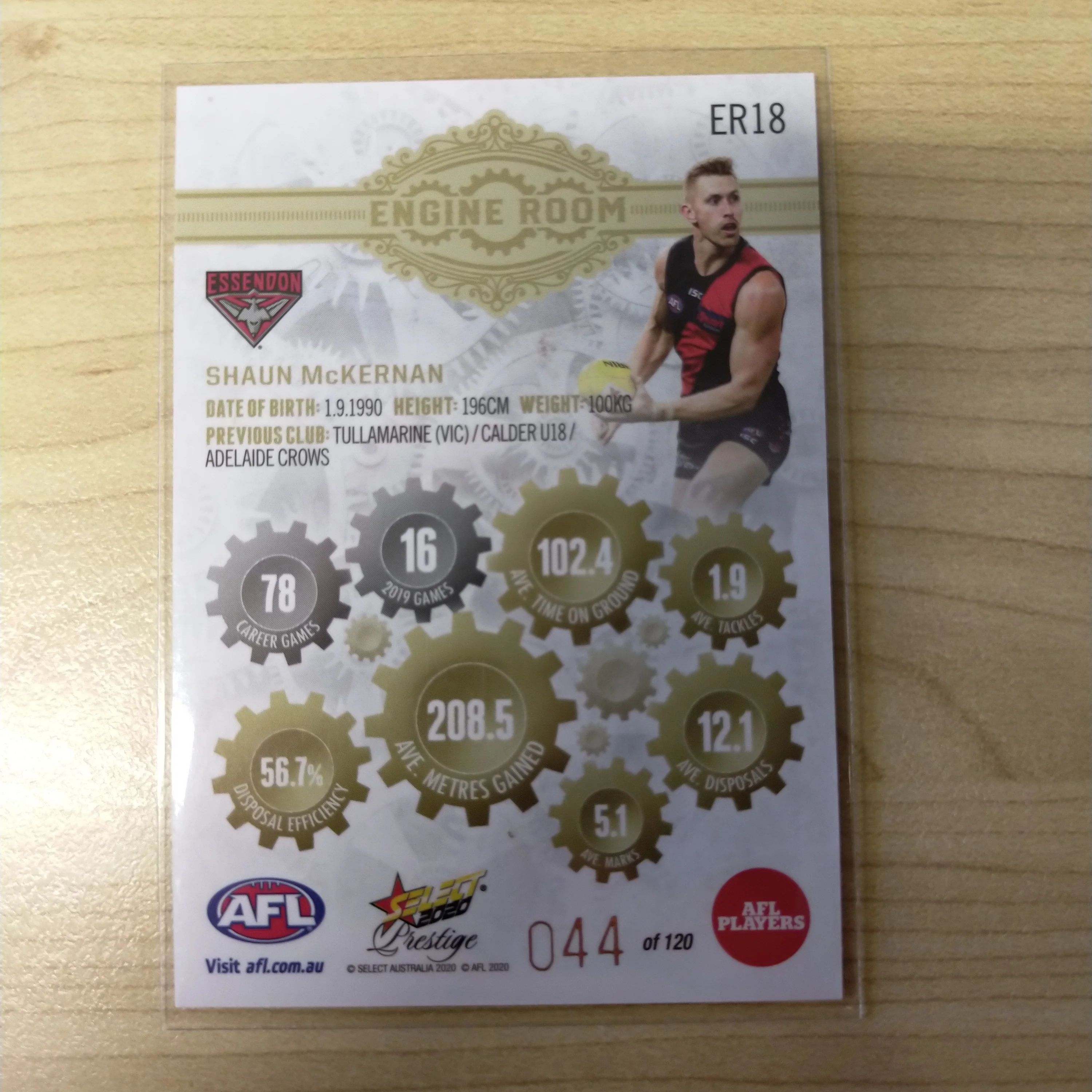 2020 Select Prestige Engine Room Shaun McKernan Essendon No.044/120 - Image 2