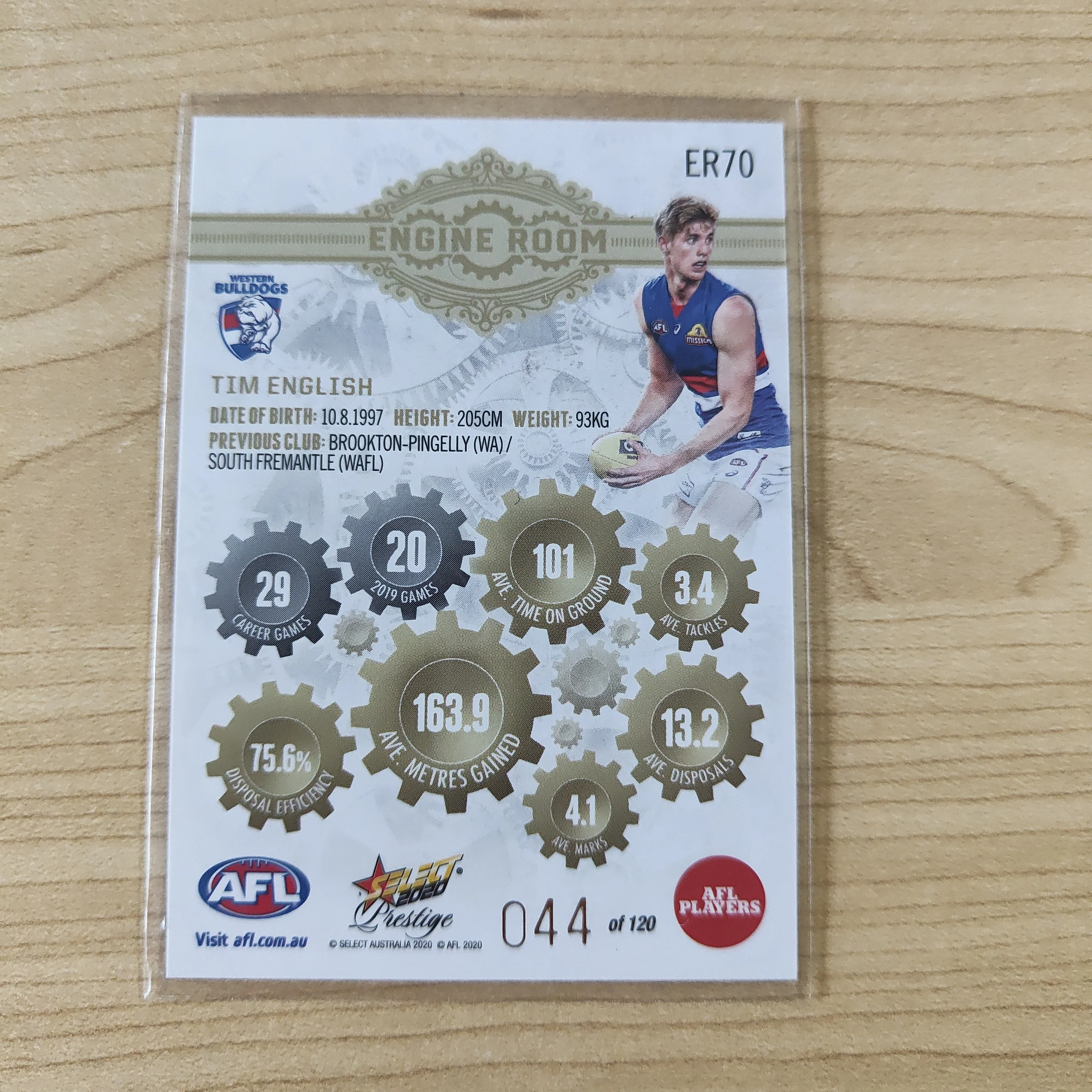 2020 Select Prestige Engine Room Tim English Western Bulldogs No.044/120 - Image 2