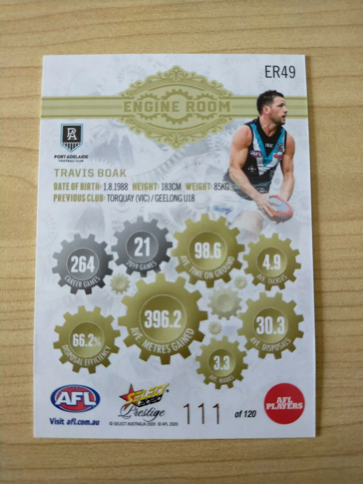 2020 Select Prestige Engine Room Travis Boak Port Adelaide No. 111/120 - Image 2