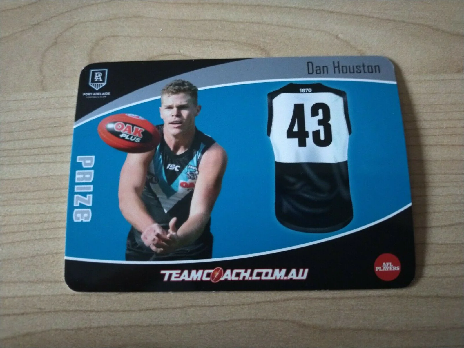 2020 Teamcoach Prize Football Card Dan Houston Port Adelaide P-13b - Image 2