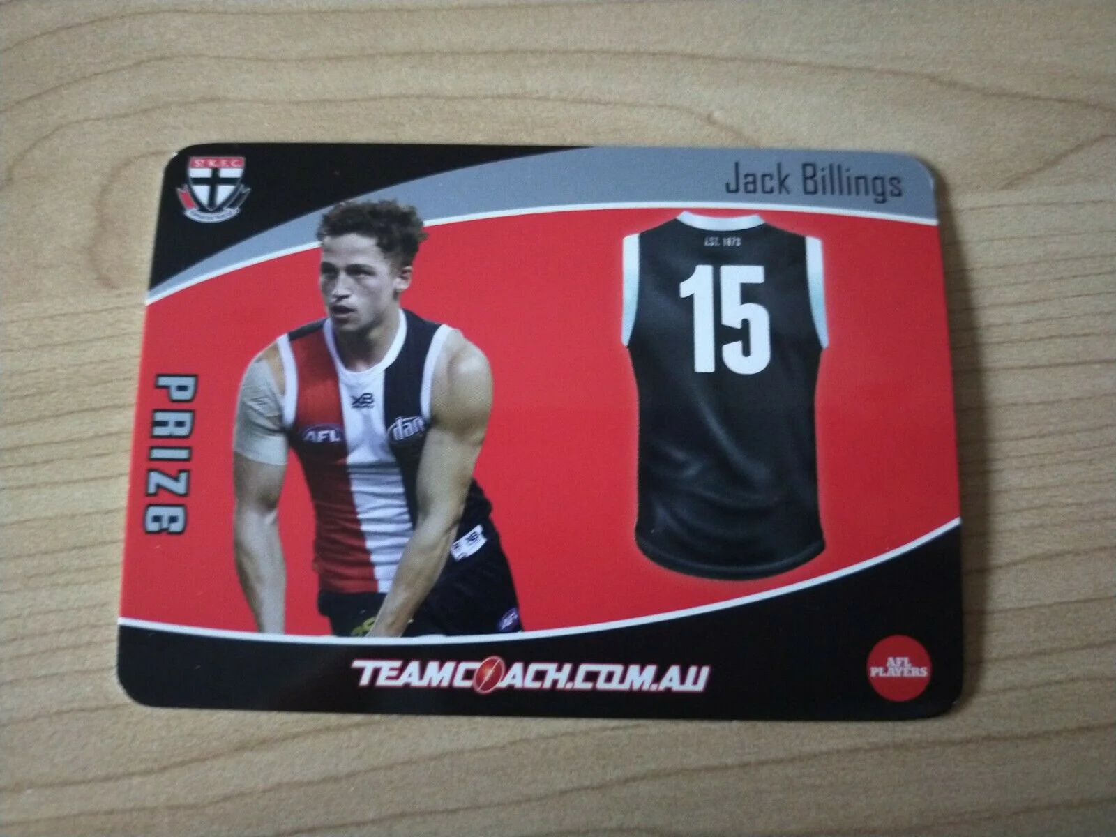 2020 Teamcoach Prize Football Card Jack Billings St Kilda P-15a - Image 2