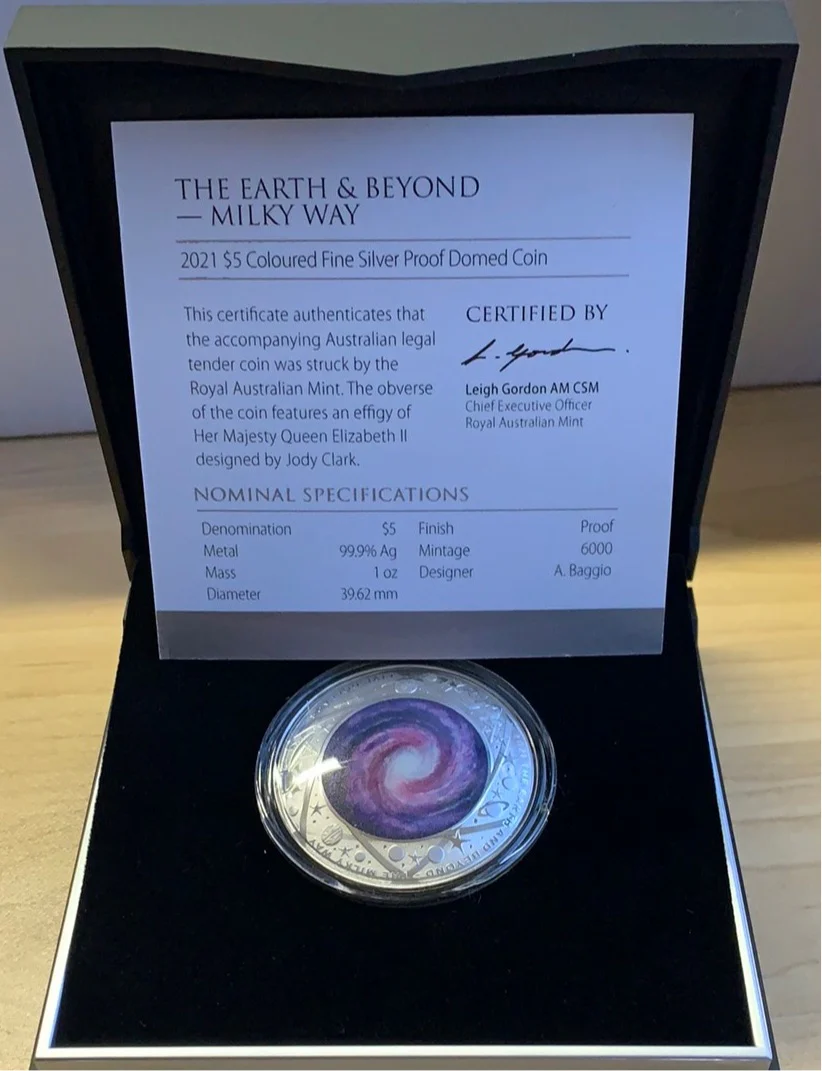 Australia 2021 $5 The Earth and Beyond Milky Way Domed 1oz 999 Silver Coin