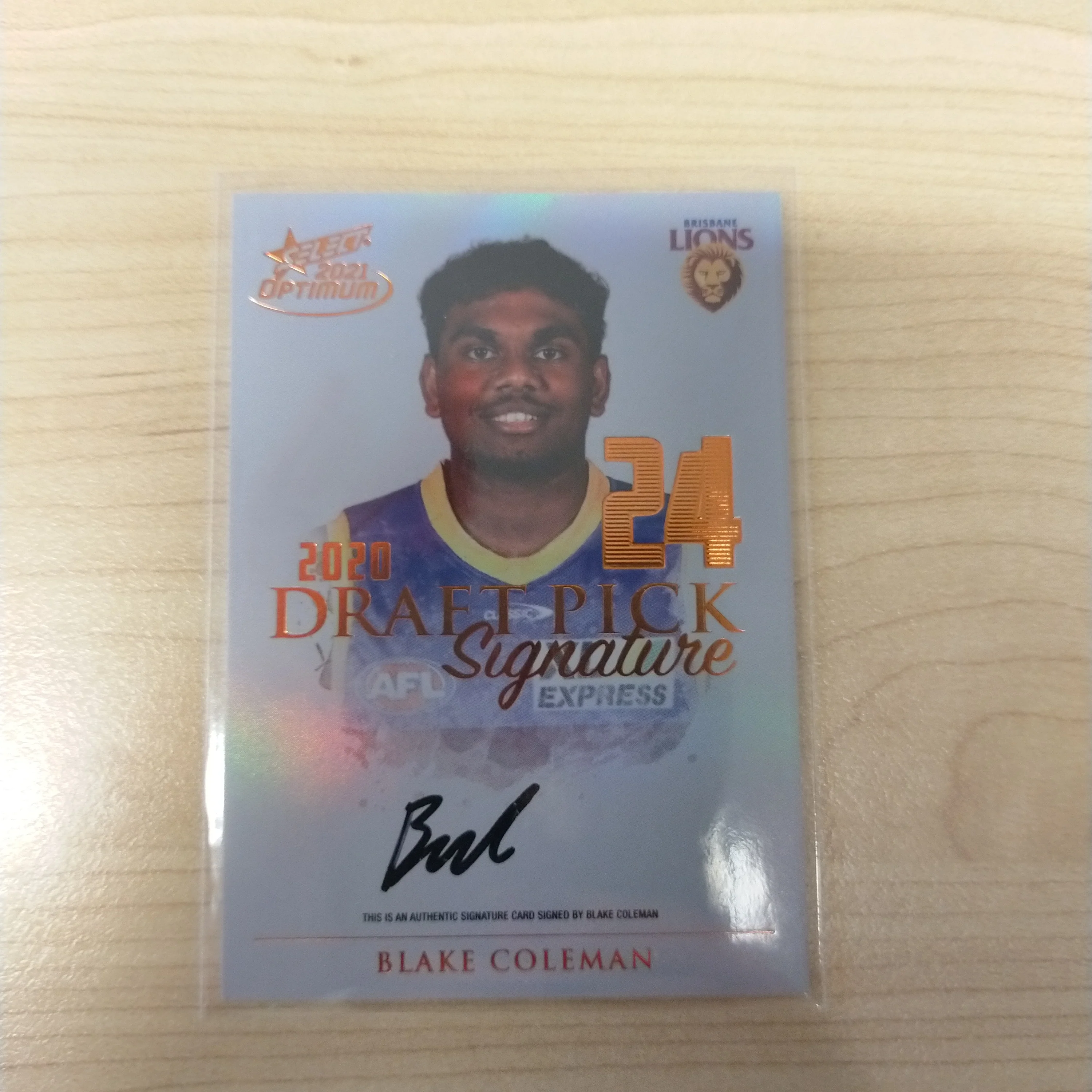 2021 AFL Optimum Copper Draft Pick Signature Blake Coleman Brisbane No.077/170