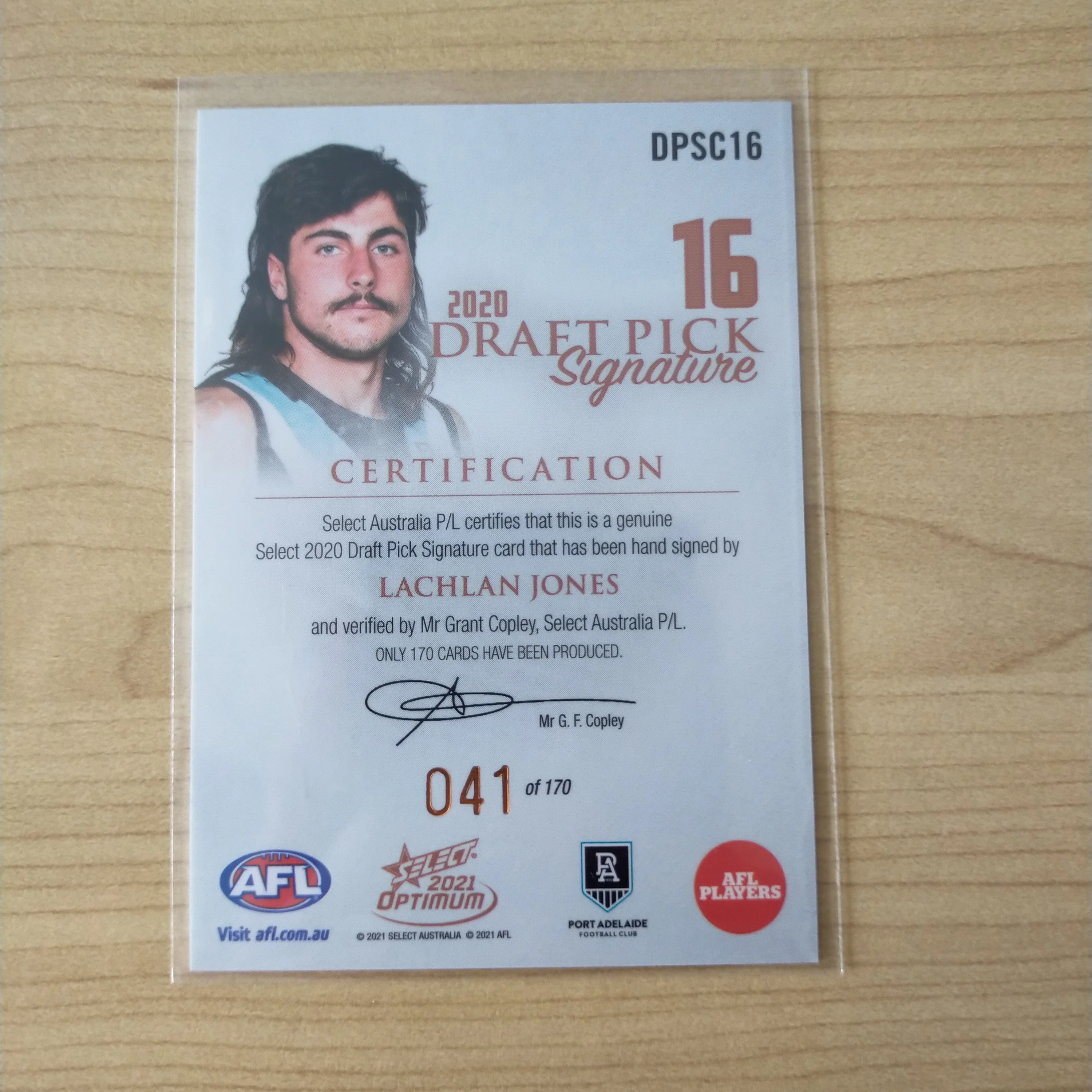 2021 AFL Optimum Copper Draft Pick Signature Lachlan Jones No.041/170 - Image 2
