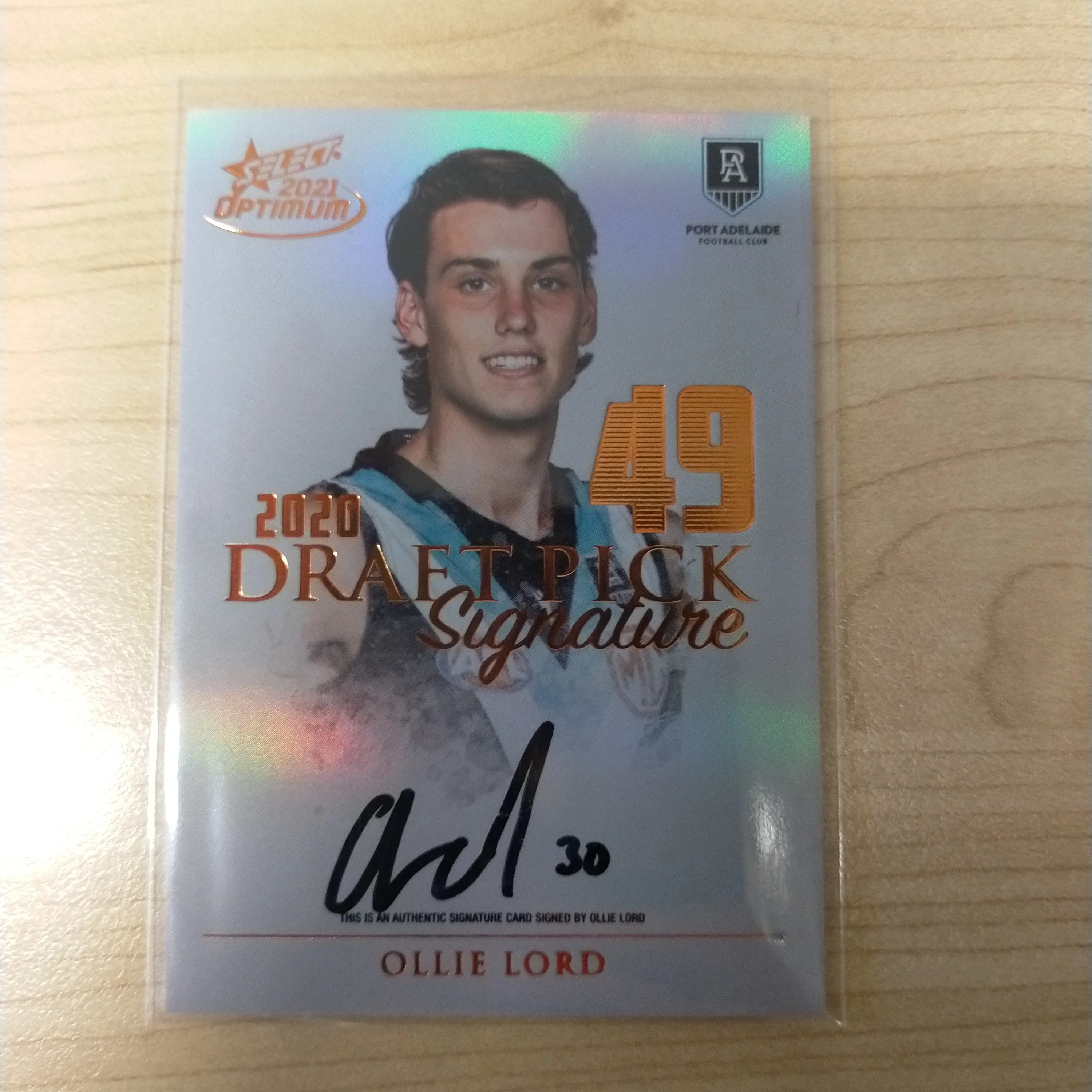 2021 AFL Optimum Copper Draft Pick Signature Ollie Lord Port Adelaide No.156/170
