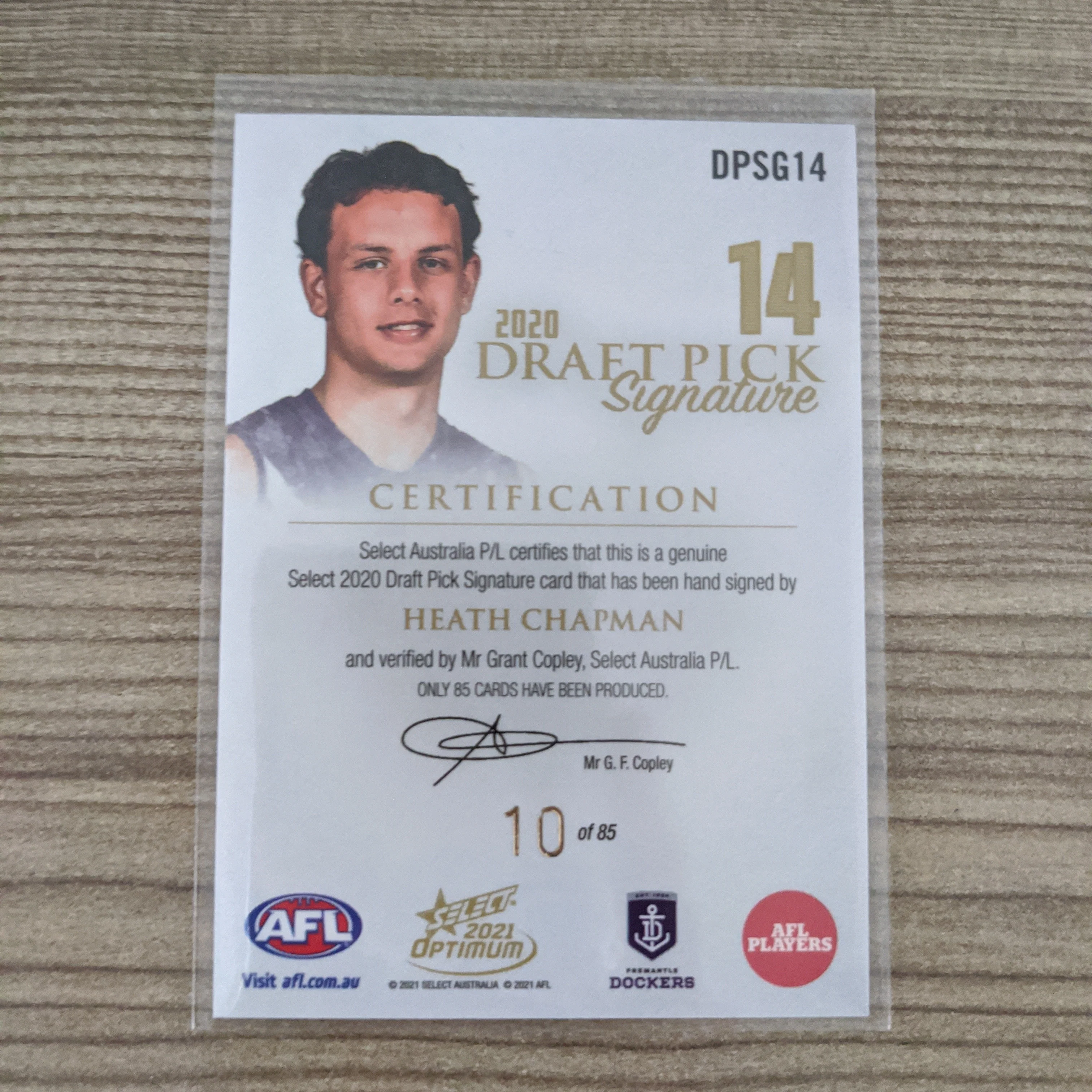 2021 AFL Optimum Draft Pick Signature Gold Heath Chapman Fremantle - Image 2