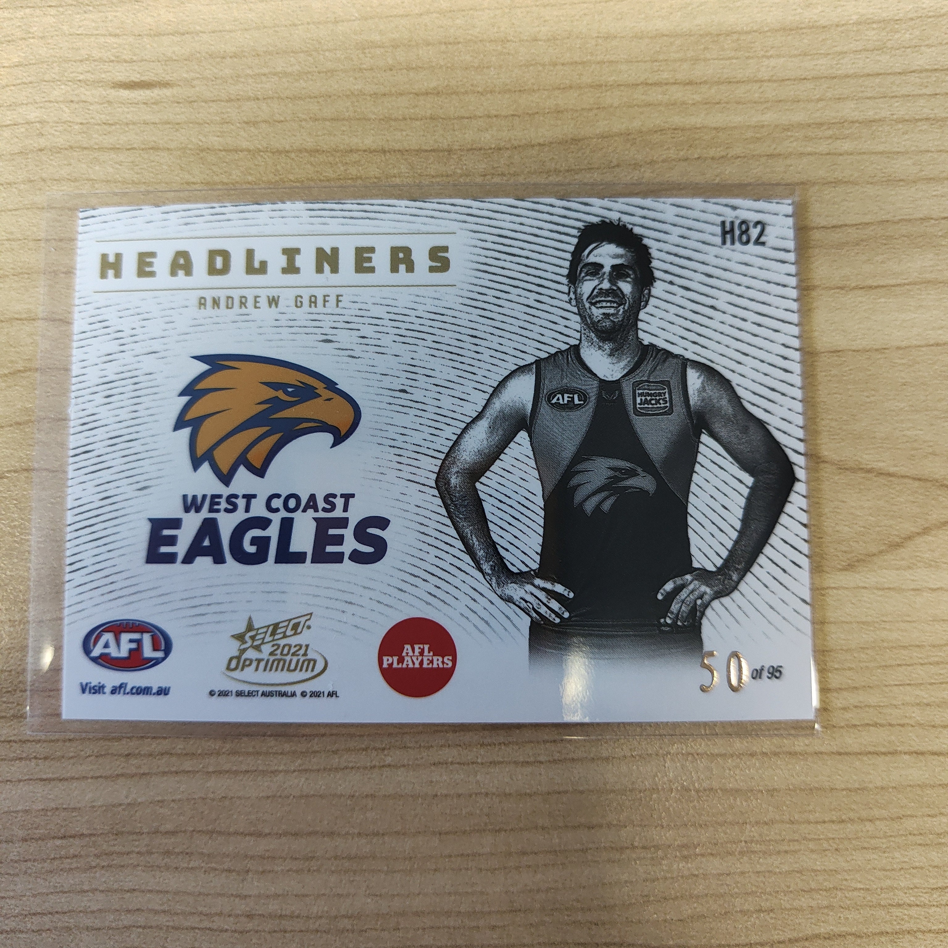 2021 AFL Optimum Headliners Andrew Gaff West Coast No.50/95 - Image 2
