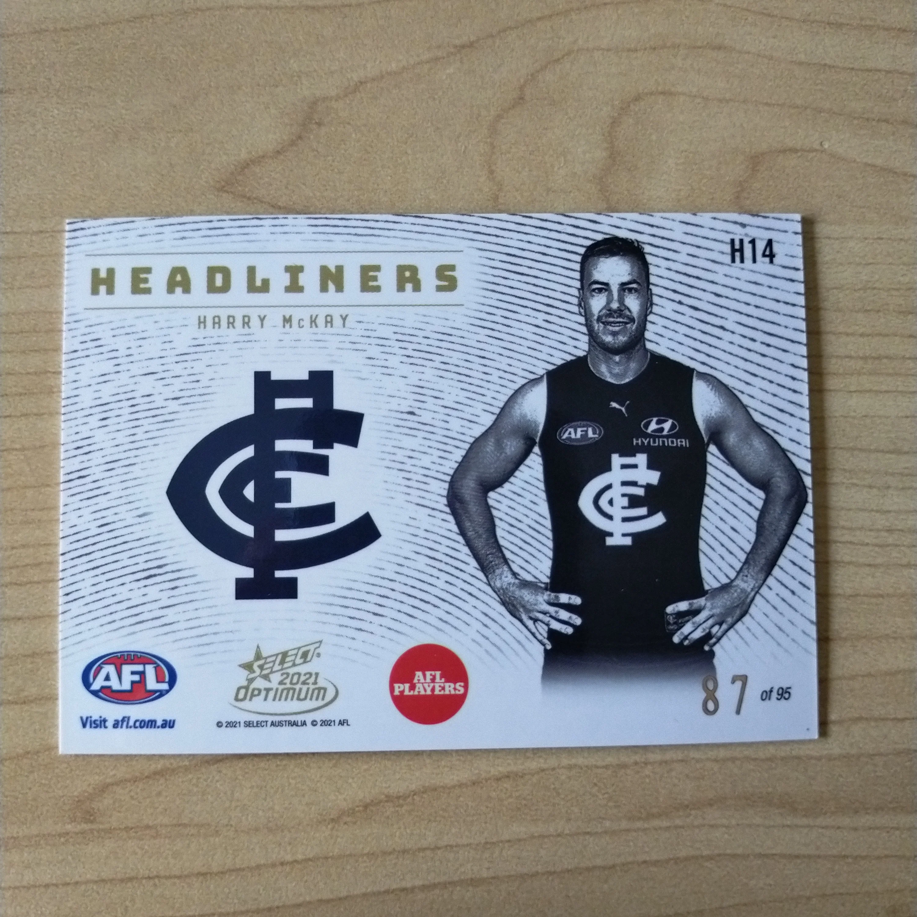 2021 AFL Select Optimum Headliners Harry McKay Carlton No.87/95 - Image 2