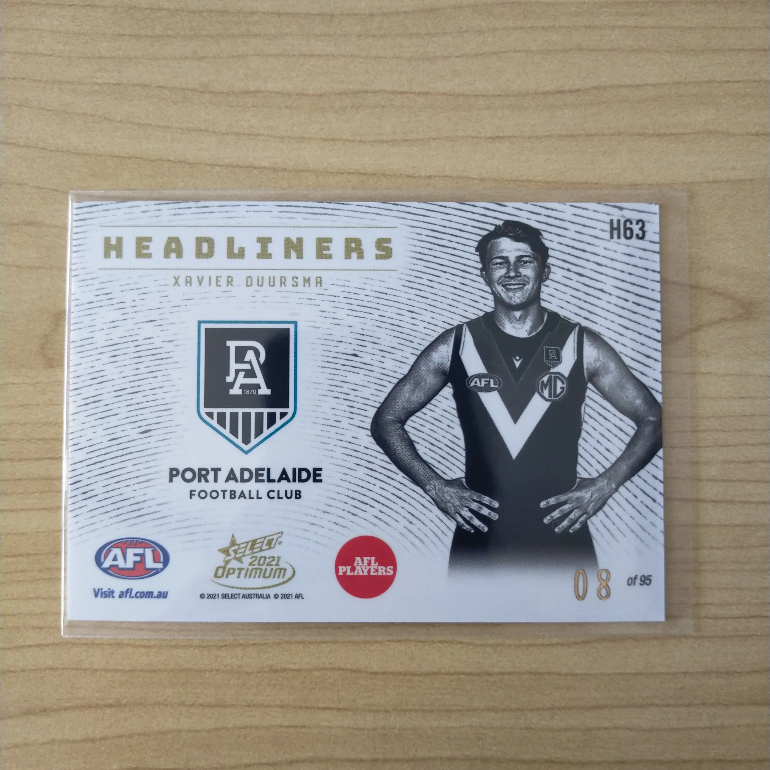 2021 AFL Optimum Headliners Xavier Duursma Port Adelaide No.08/95 - Image 2