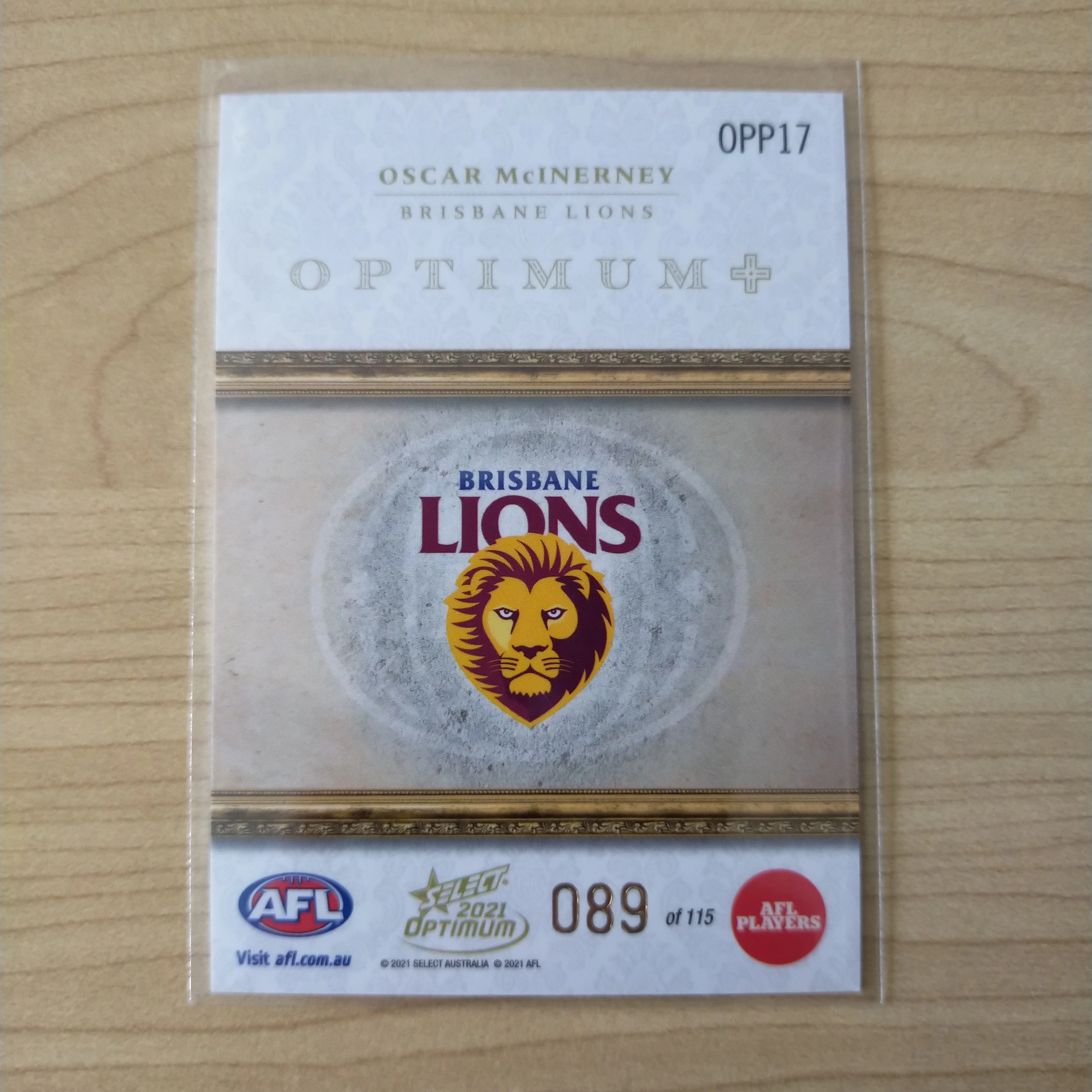 2021 AFL Optimum Plus Parallel Oscar McInerney Brisbane No.089/115 - Image 2