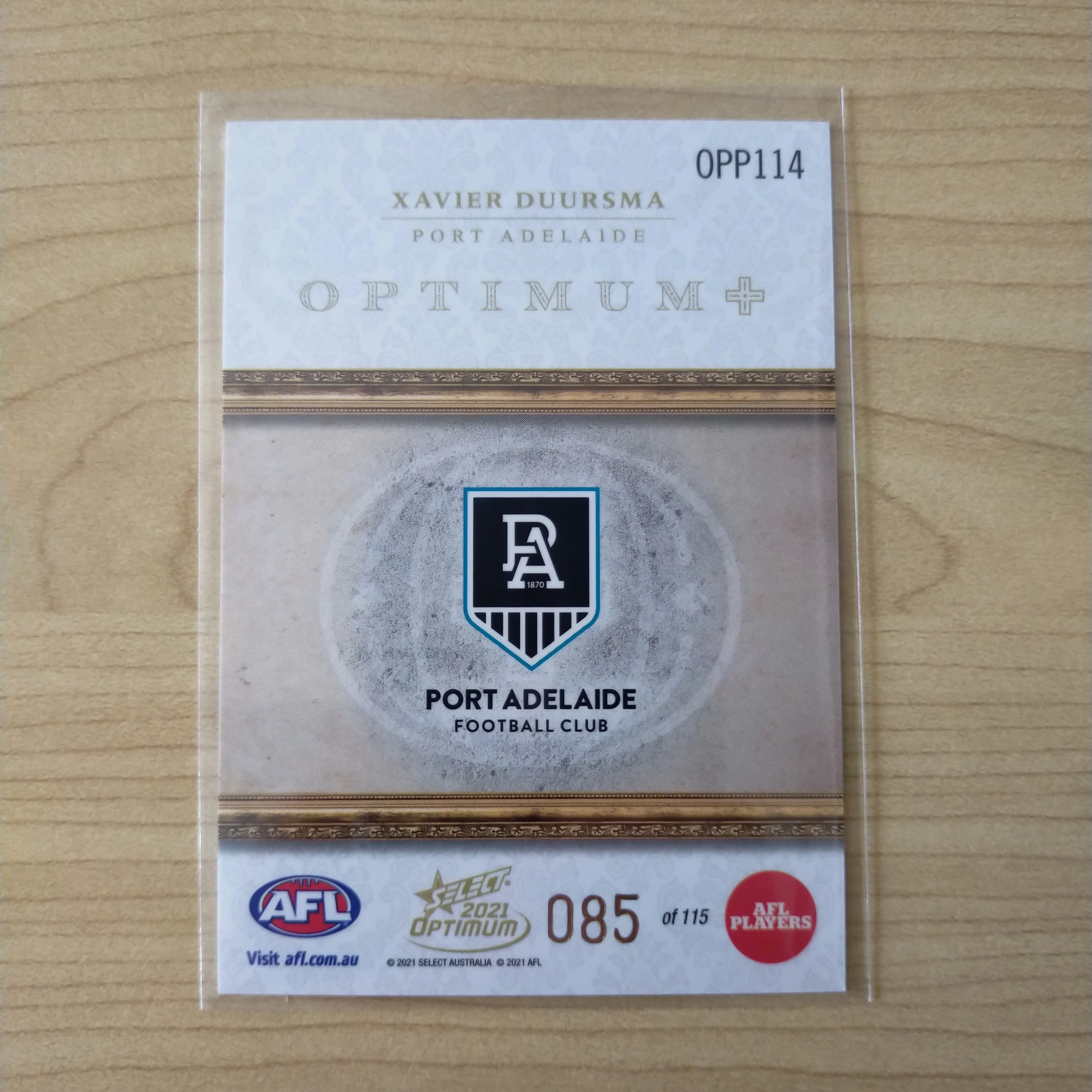 2021 AFL Optimum Plus Parallel Xavier Duursma Port Adelaide No.085/115 - Image 2