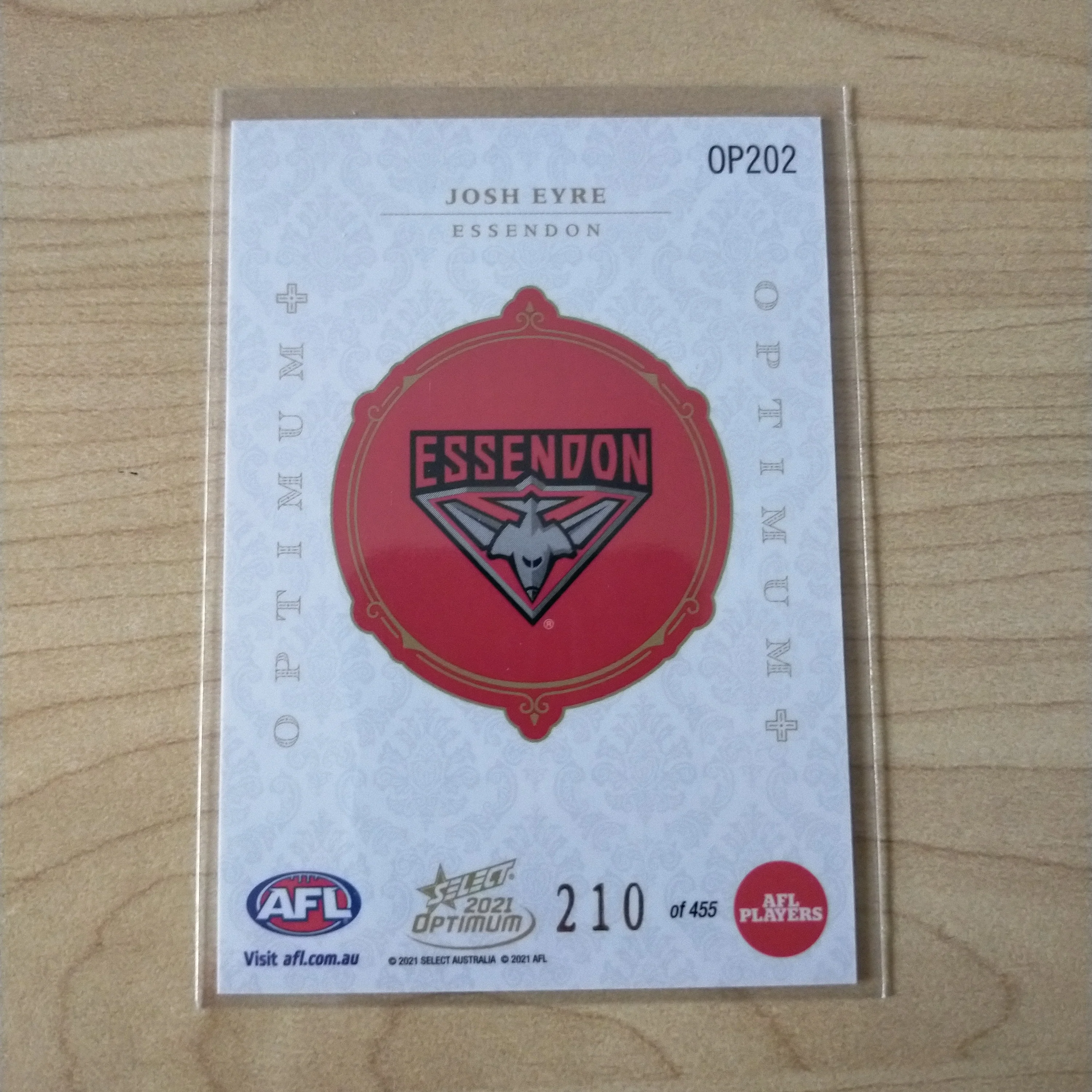 2021 AFL Optimum Plus Rookie Card Josh Eyre Essendon No.210/455 - Image 2