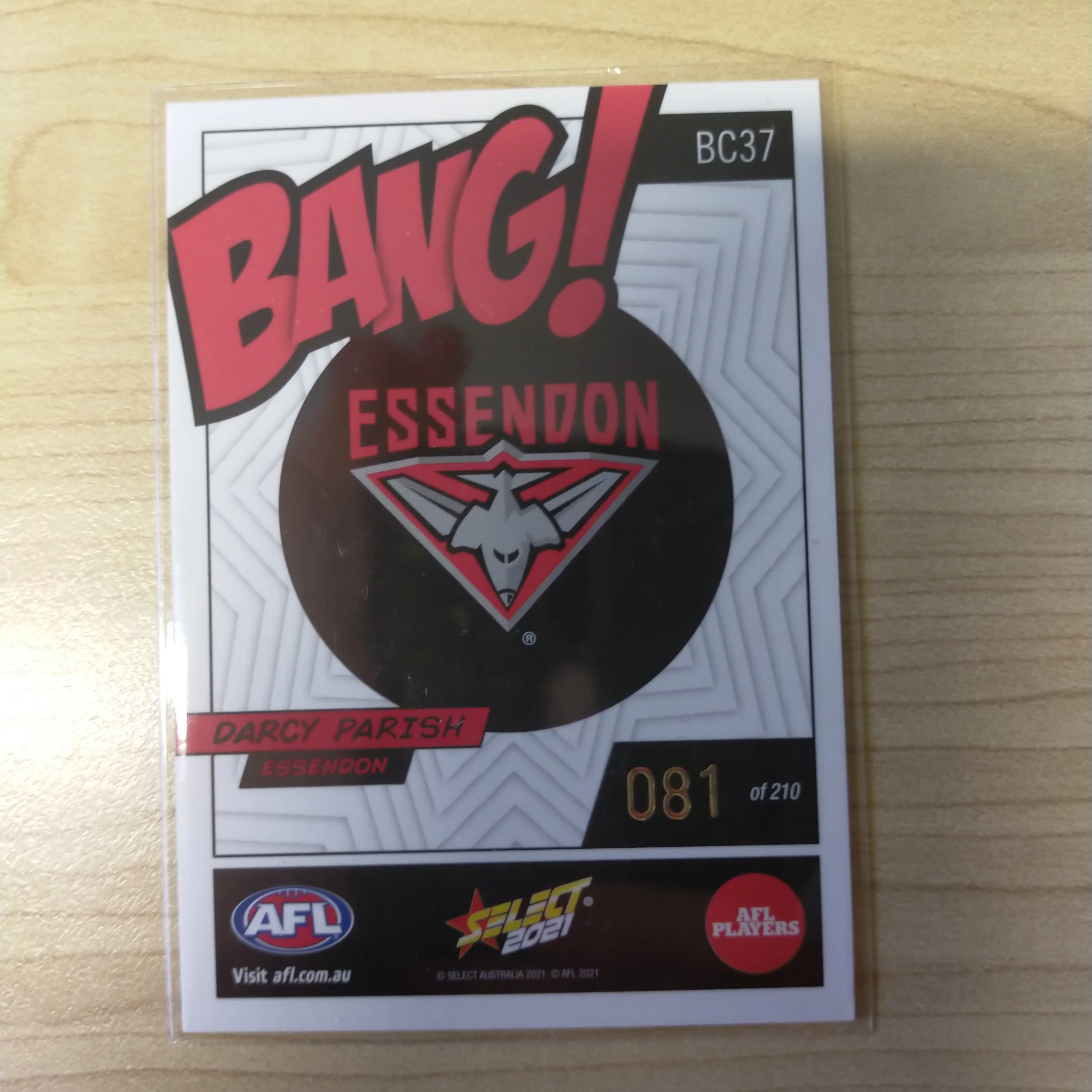 2021 AFL Select Footy Stars Bang Card Darcy Parish Essendon No.081/210 - Image 2