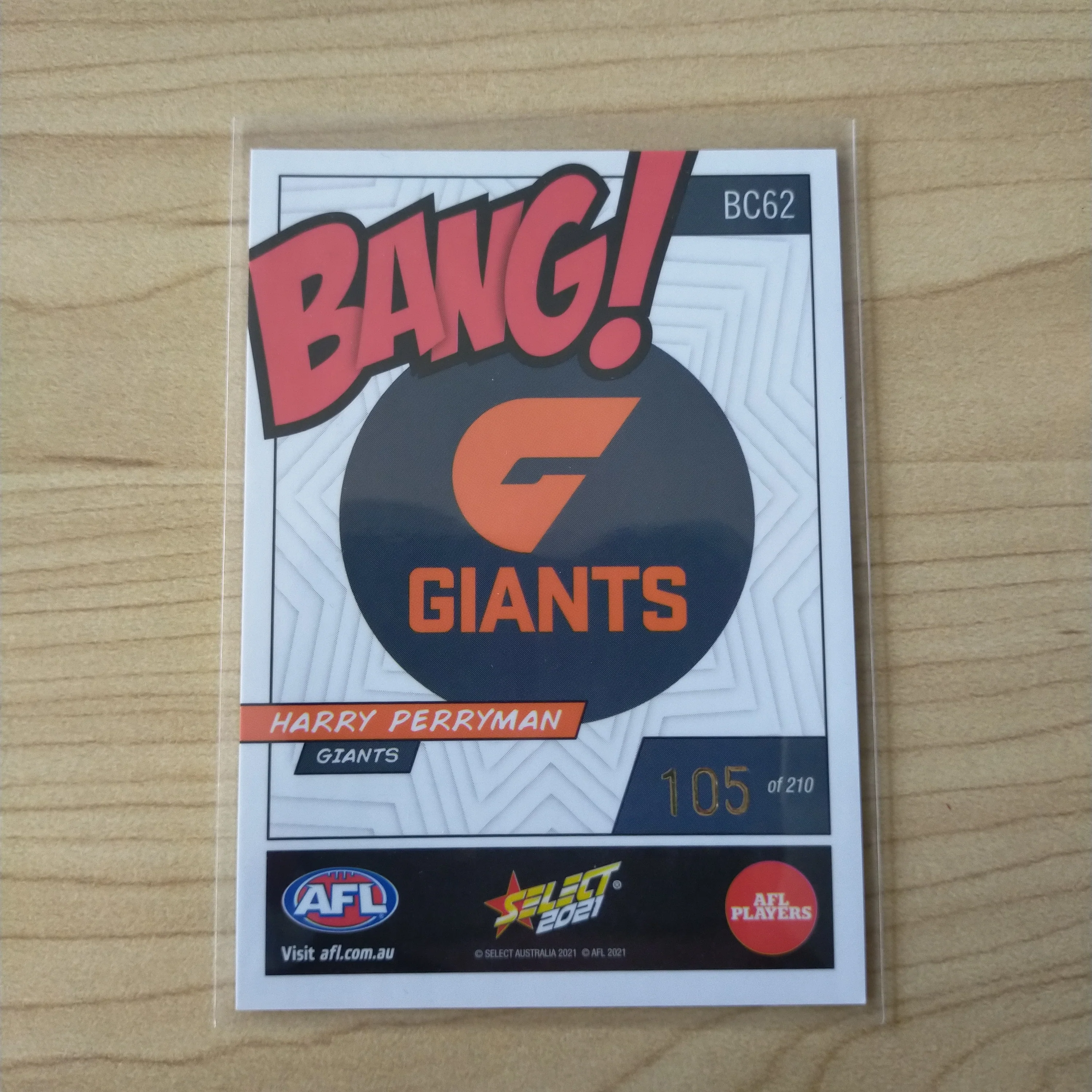 2021 AFL Select Footy Stars Bang Card Harry Perryman GWS No.105/210 - Image 2