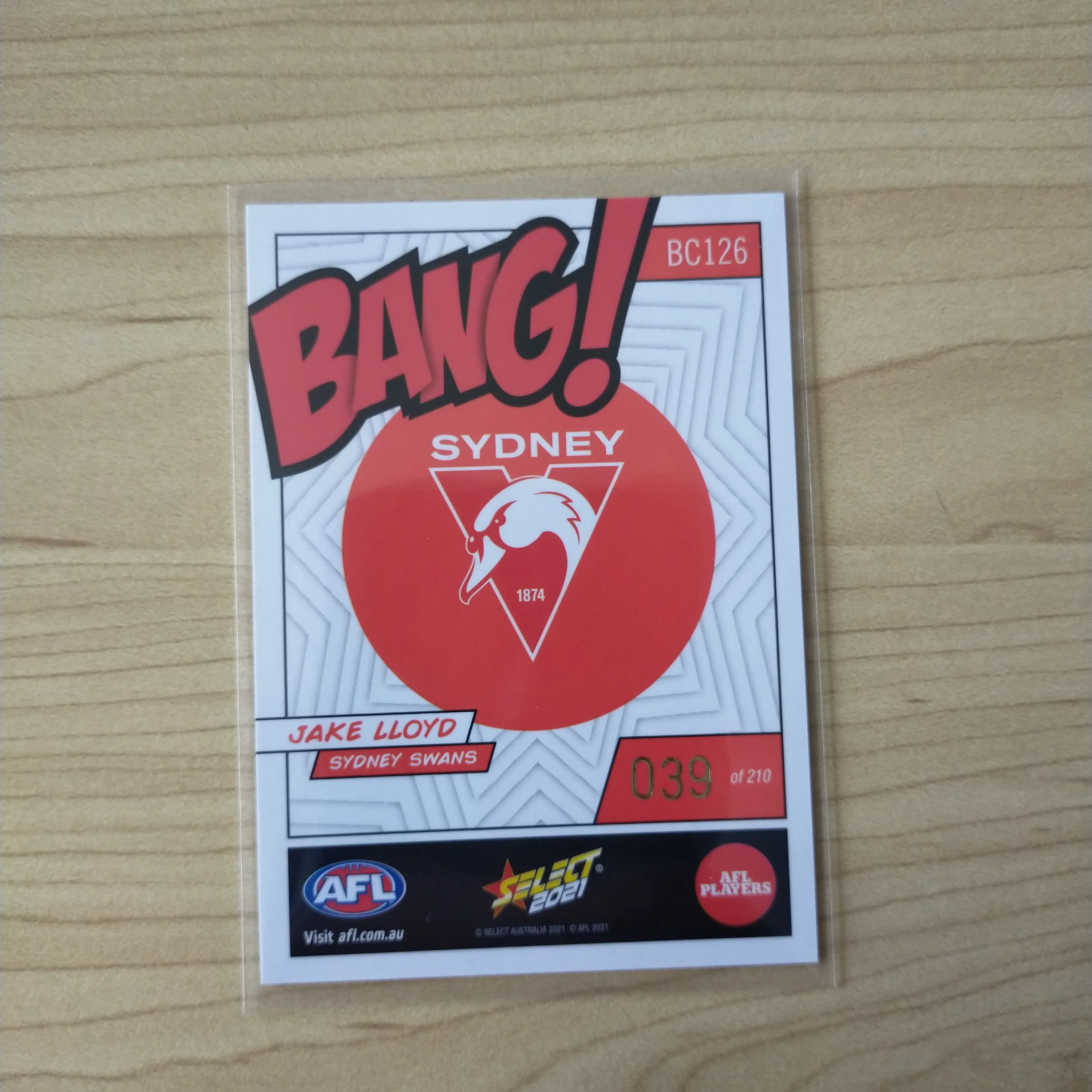 2021 AFL Select Footy Stars Bang Card Jake Lloyd Sydney No.039/210 - Image 2