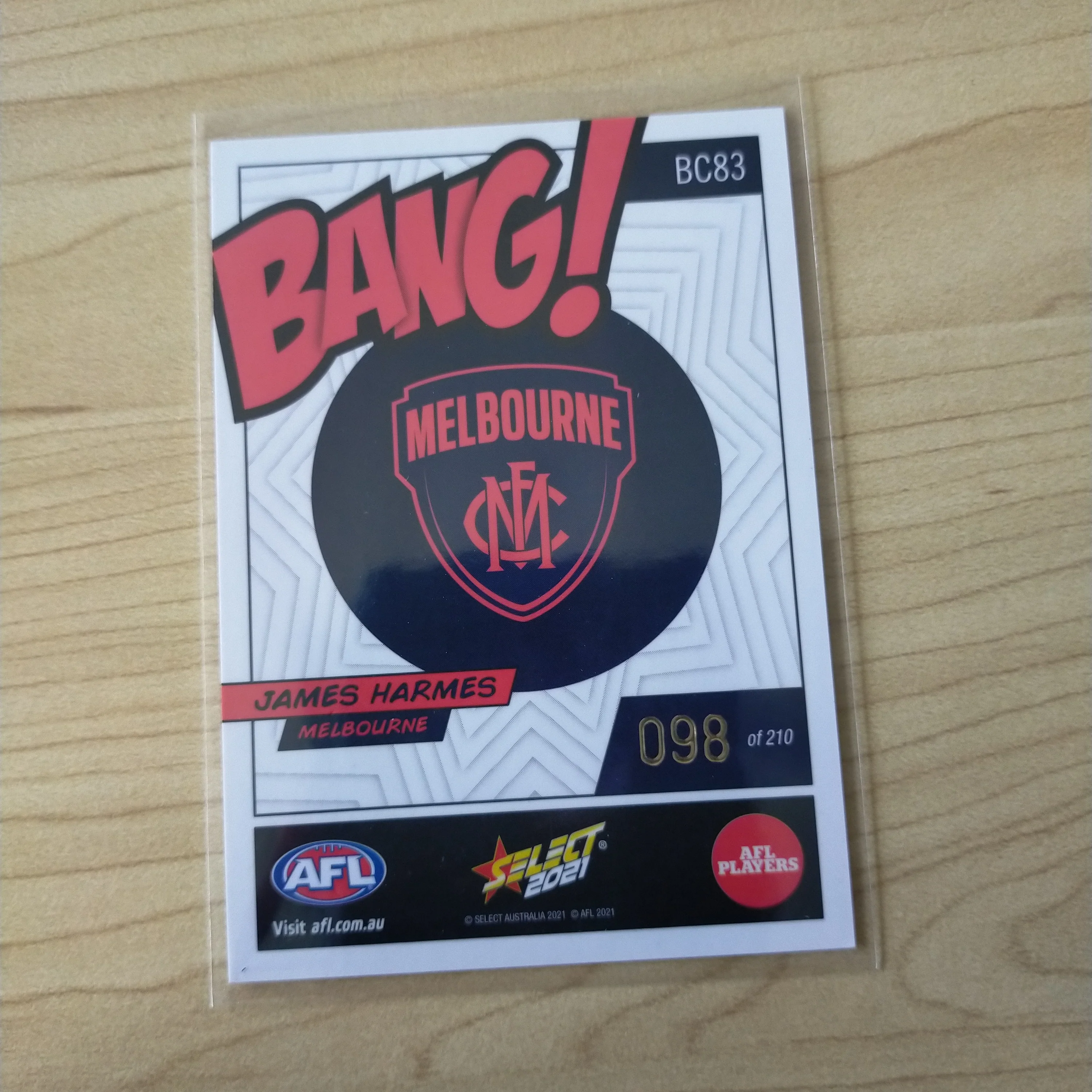 2021 AFL Select Footy Stars Bang Card James Harmes Melbourne No.098/210 - Image 2