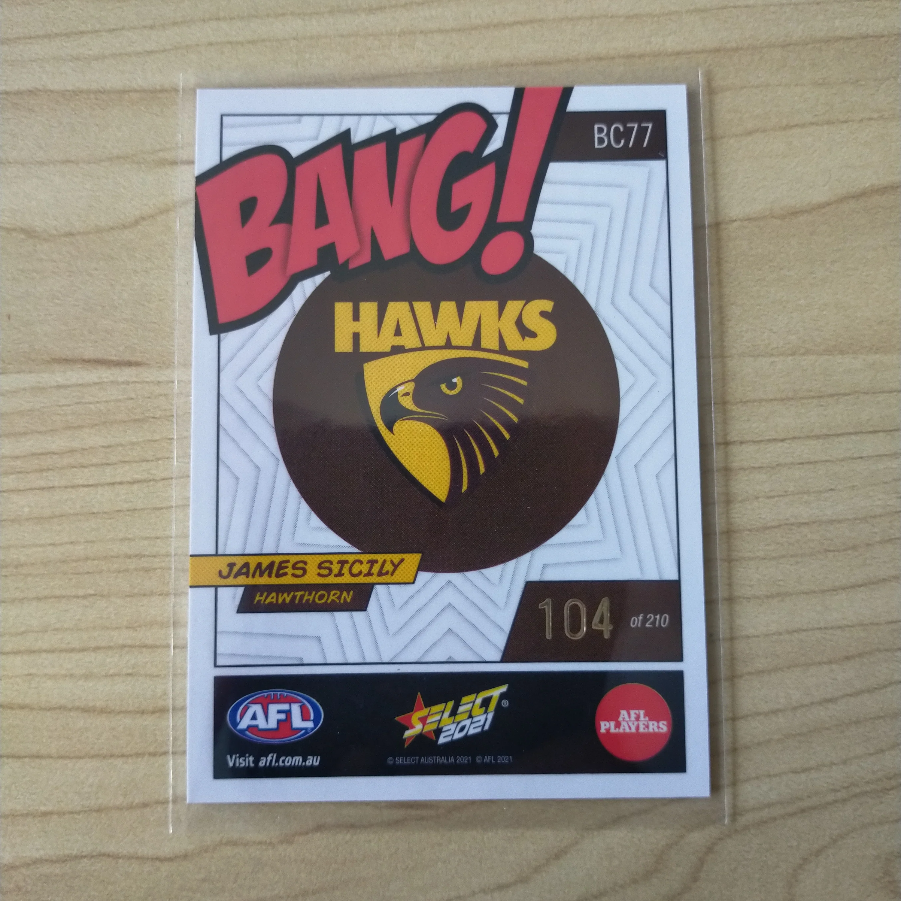 2021 AFL Select Footy Stars Bang Card James Sicily Hawthorn No.104/210 - Image 2