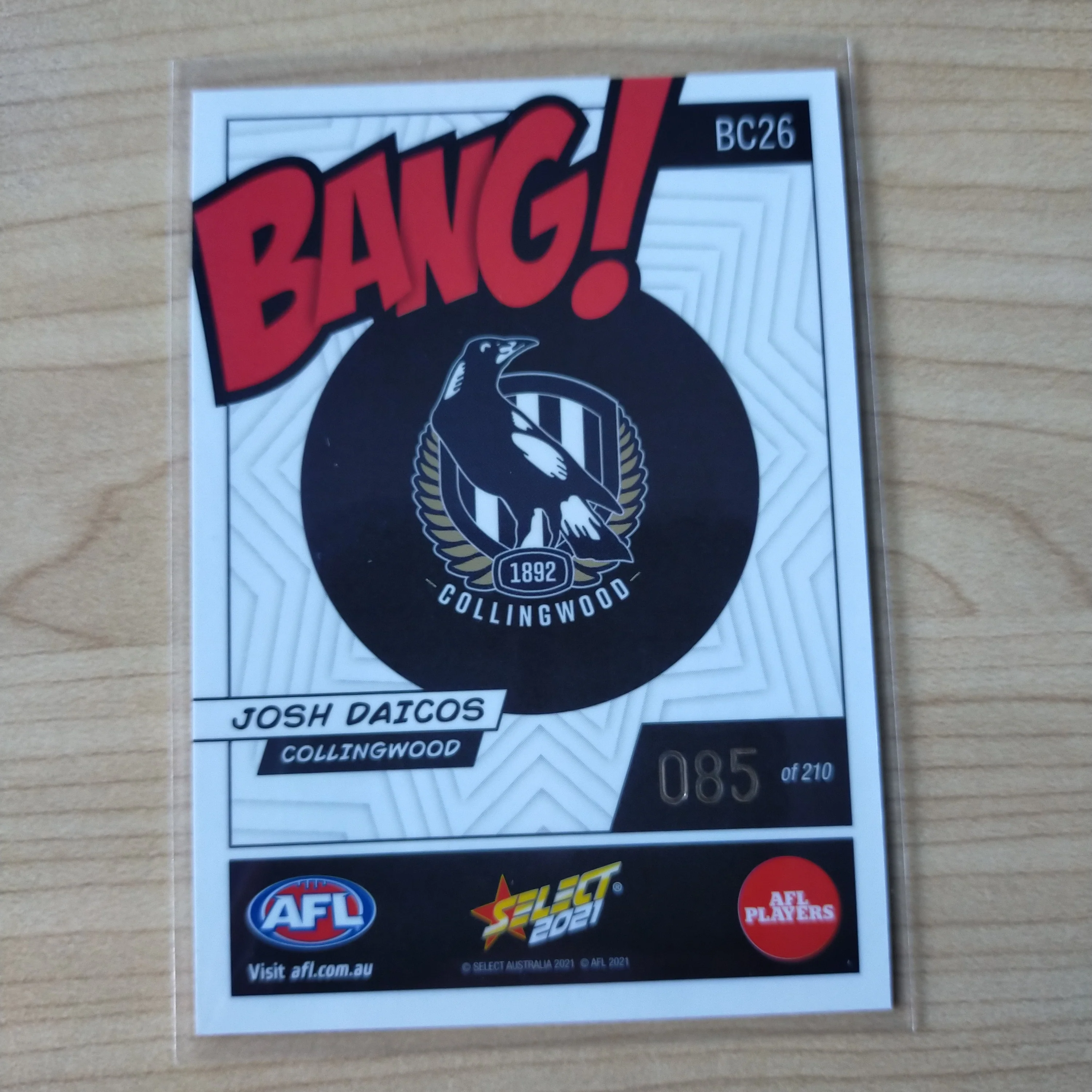 2021 AFL Select Footy Stars Bang Card Josh Diacos Collingwood No.085/210 - Image 2