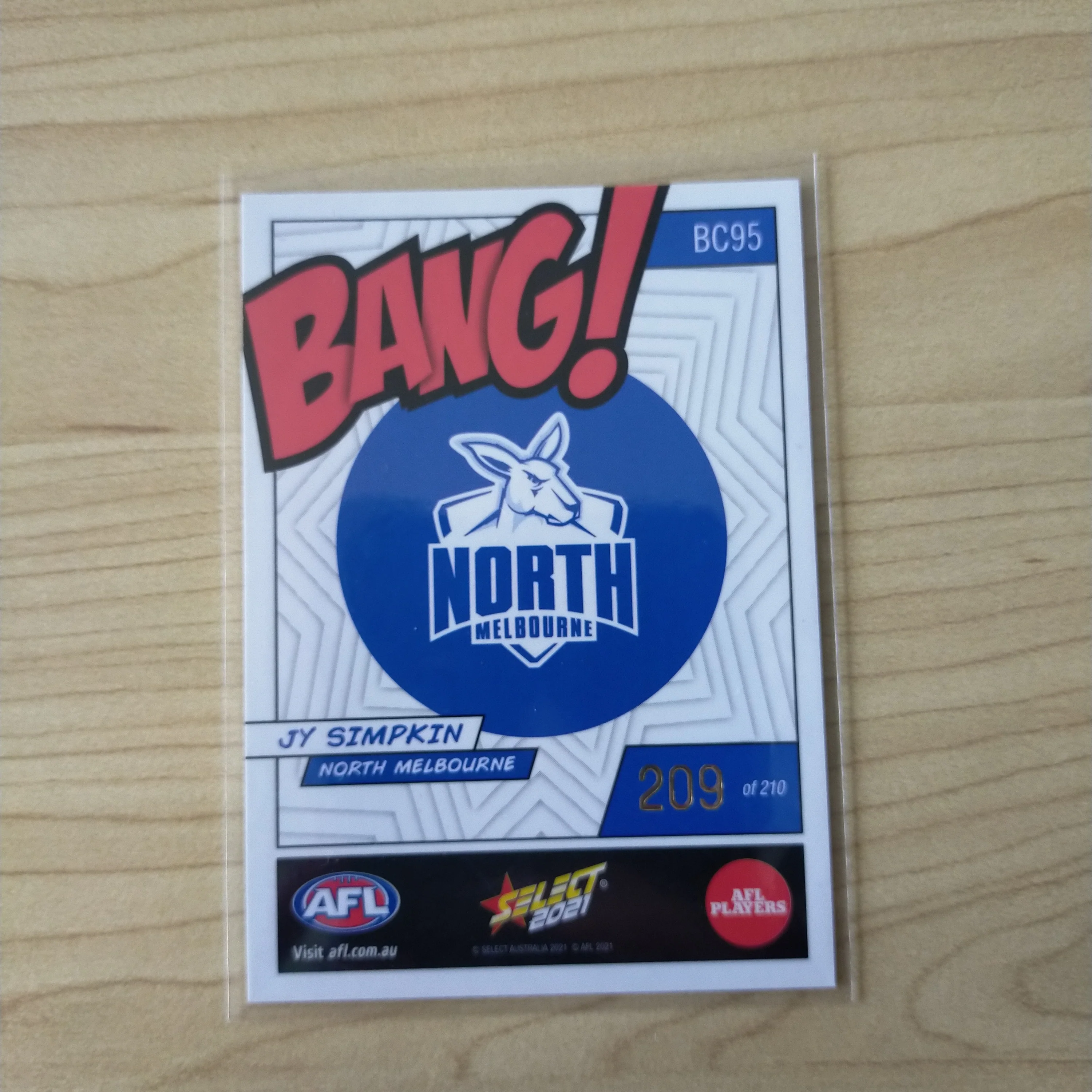 2021 AFL Select Footy Stars Bang Card Jy Simpkin North Melbourne No.209/210 - Image 2