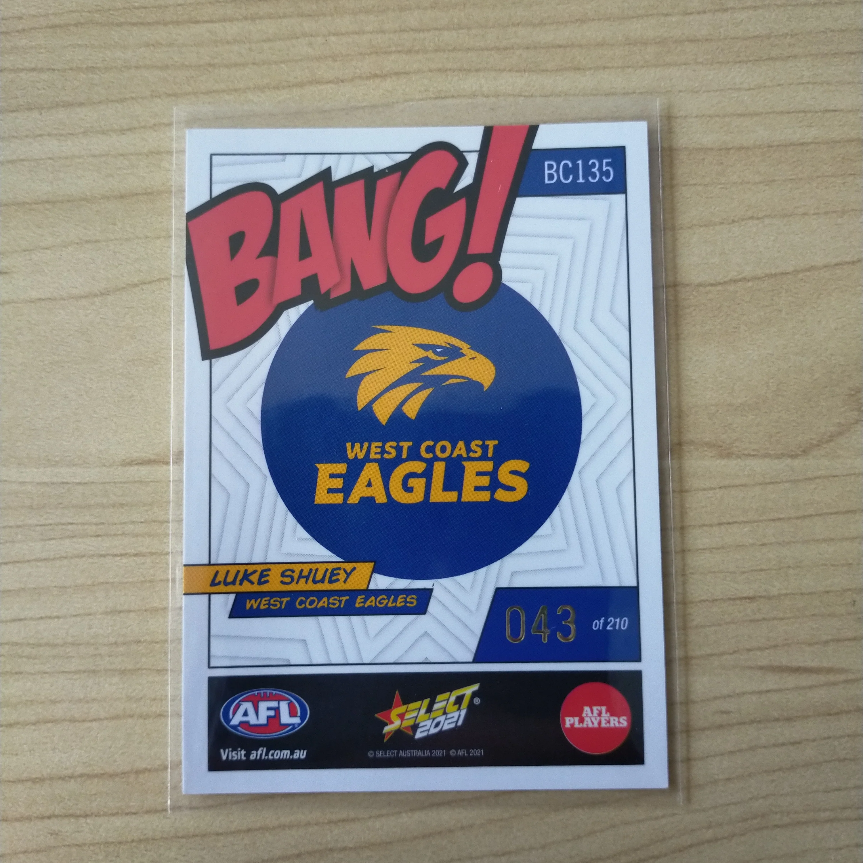2021 AFL Select Footy Stars Bang Card Luke Shuey West Coast No.043/210 - Image 2
