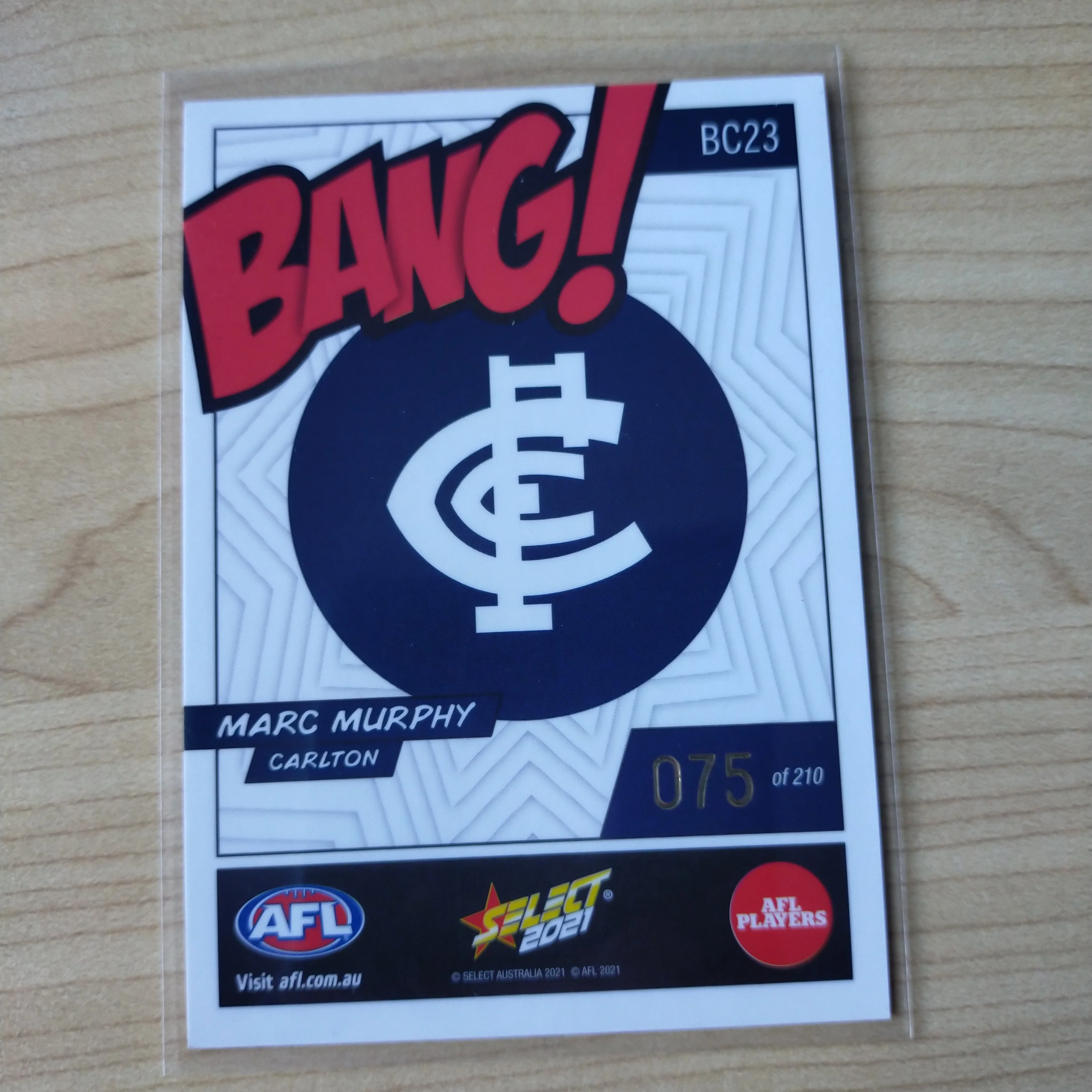 2021 AFL Select Footy Stars Bang Card Marc Murphy Carlton No.075/210 - Image 2