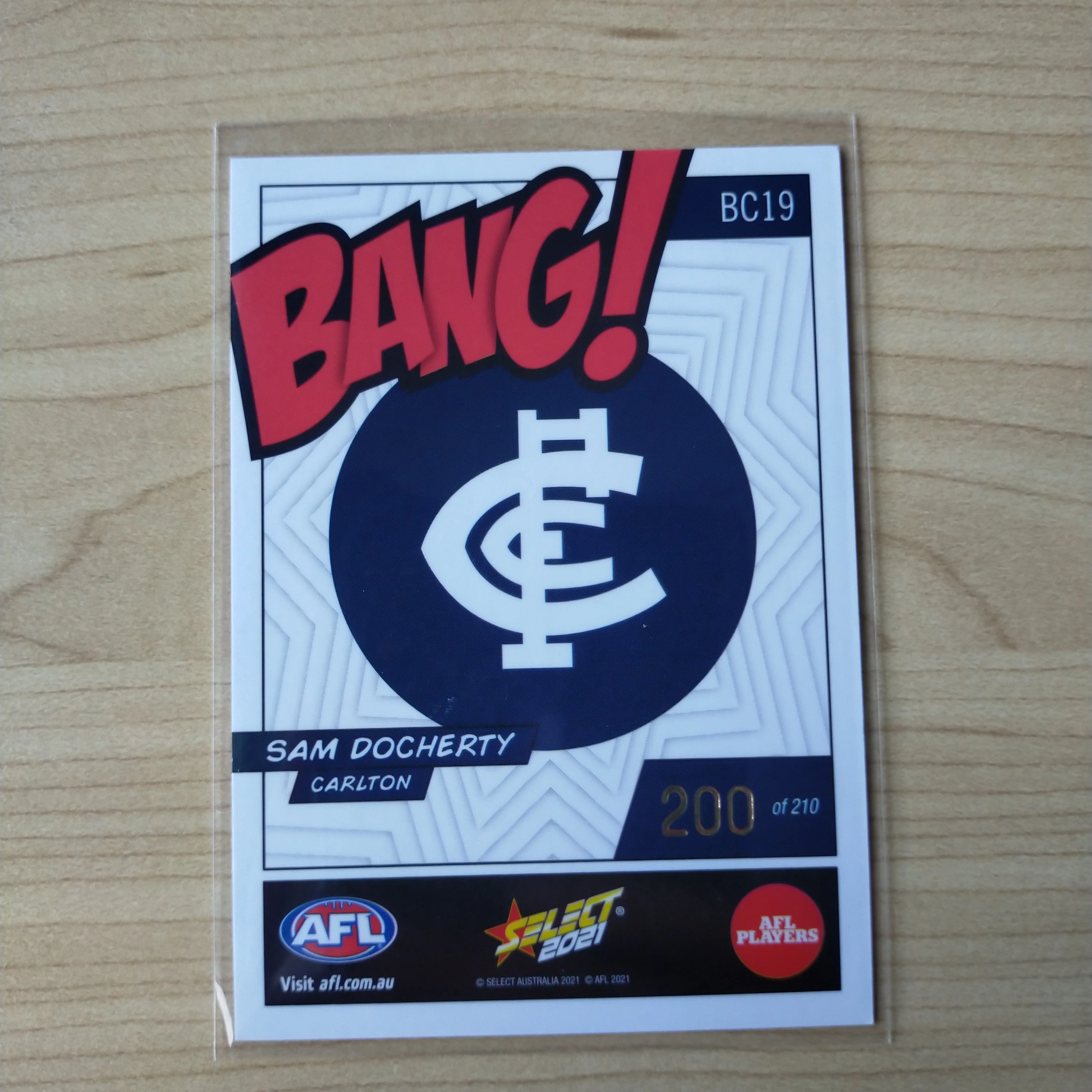 2021 AFL Select Footy Stars Bang Card Sam Docherty Carlton No.200/210 - Image 2
