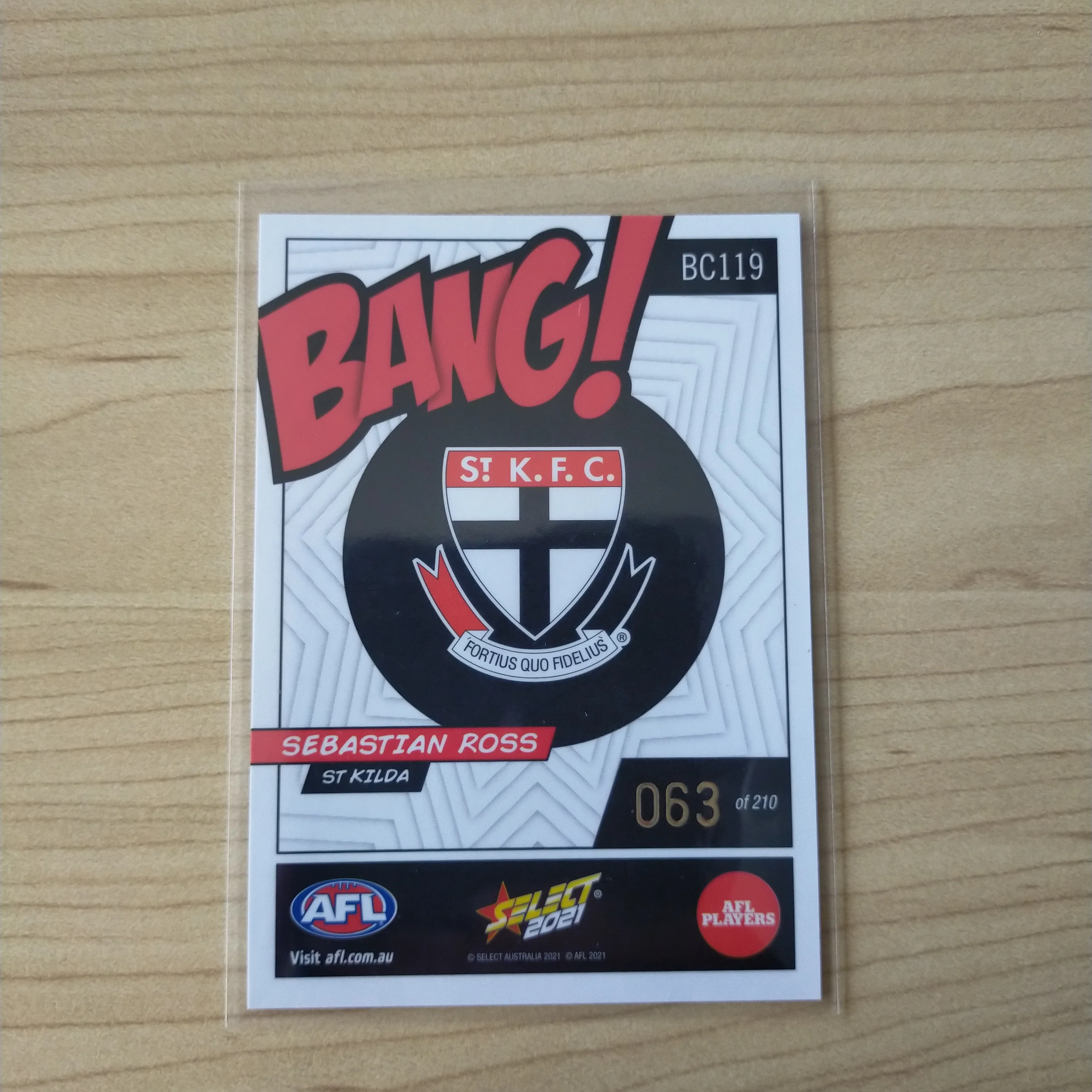 2021 AFL Select Footy Stars Bang Card Sebastian Ross St Kilda No.063/210 - Image 2
