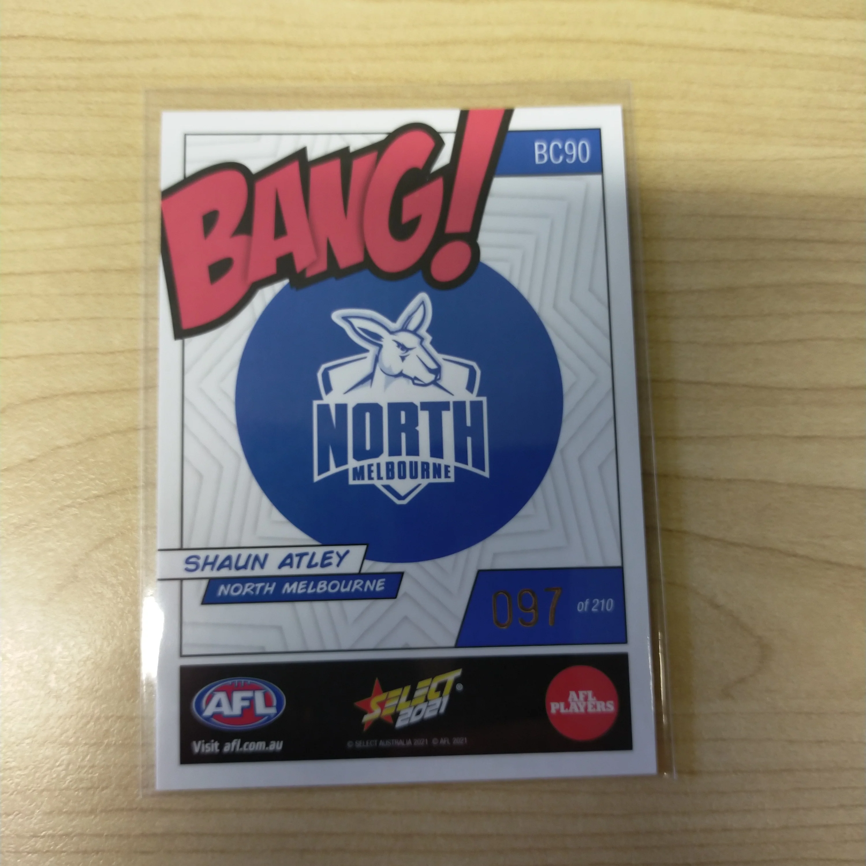 2021 AFL Select Footy Stars Bang Card Shaun Atley North Melbourne No.097/210 - Image 2