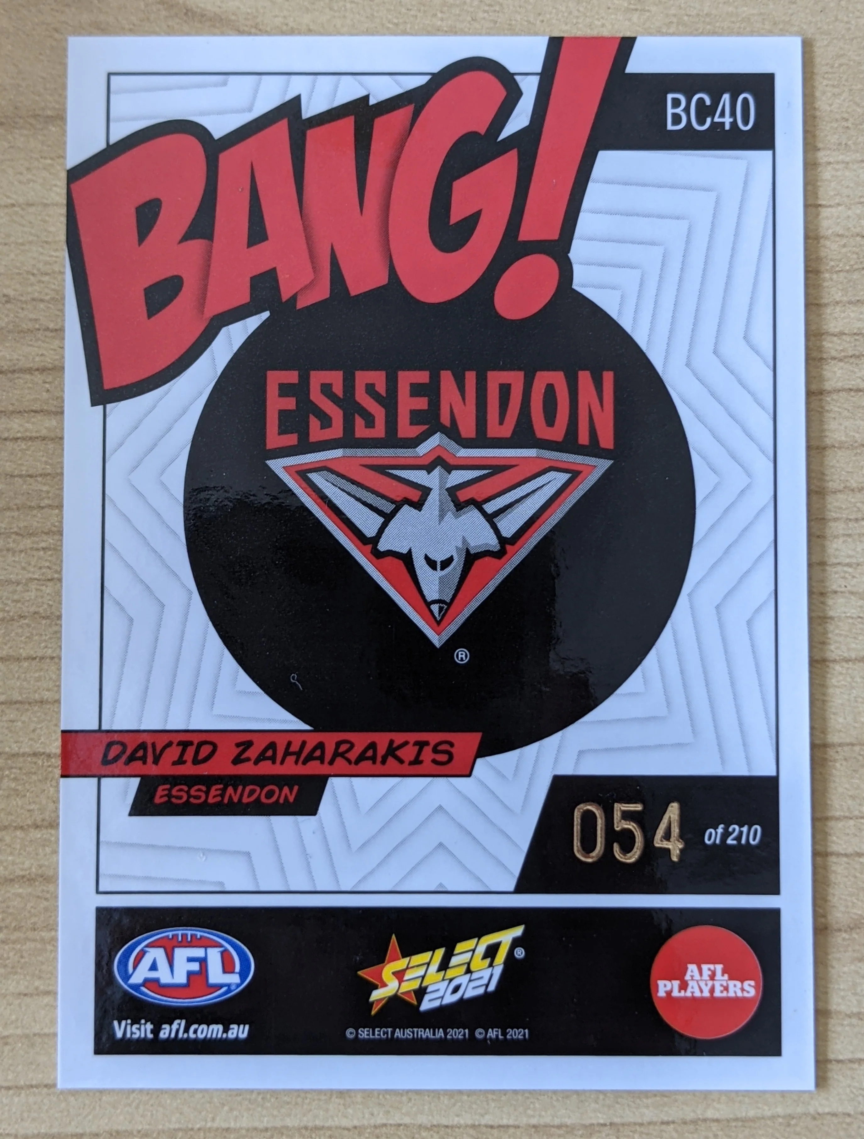 2021 AFL Select Footy Stars Bang David Zaharakis Essendon - Image 2