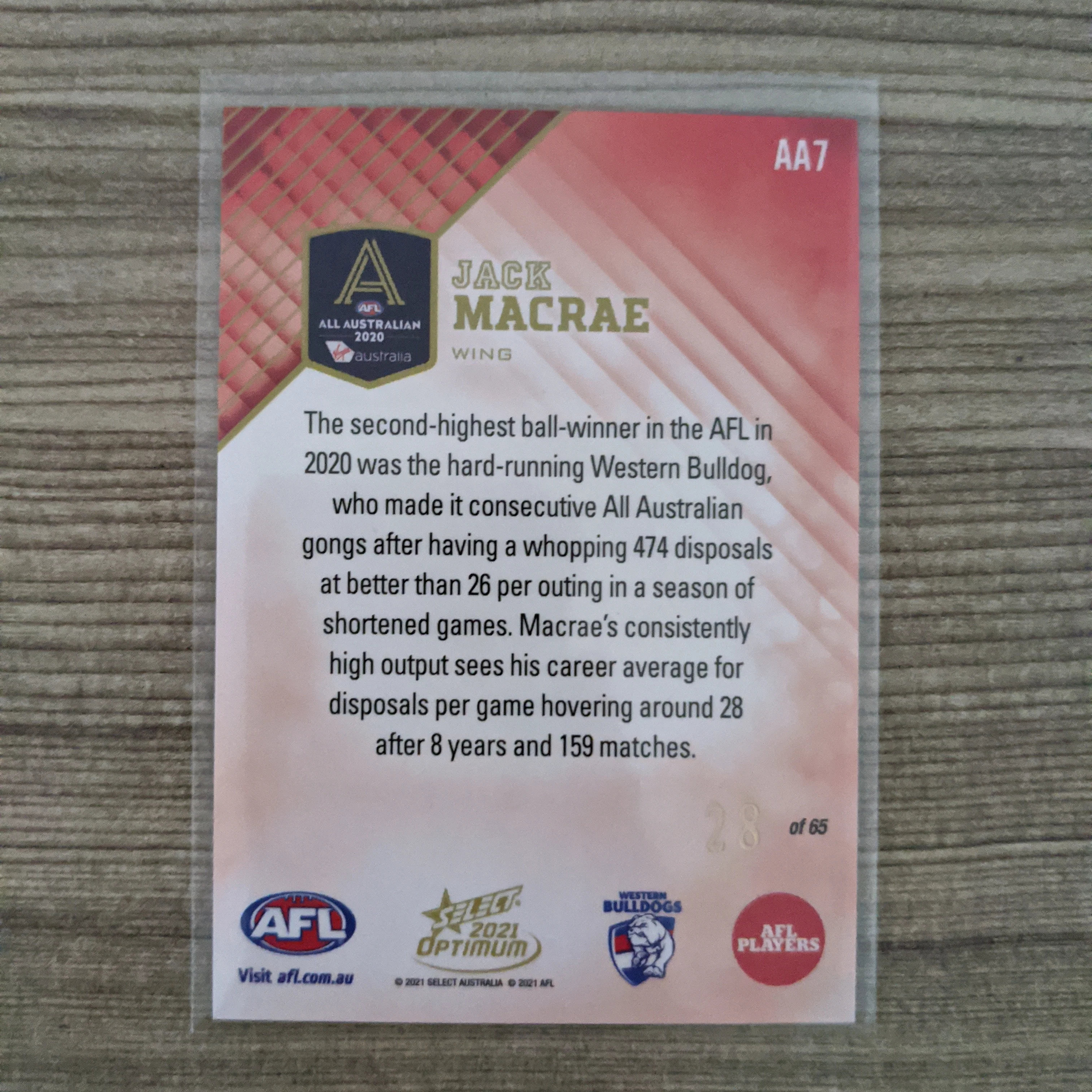 2021 AFL Select Optimum AA7 Jack Macrae Western Bulldogs - Image 2