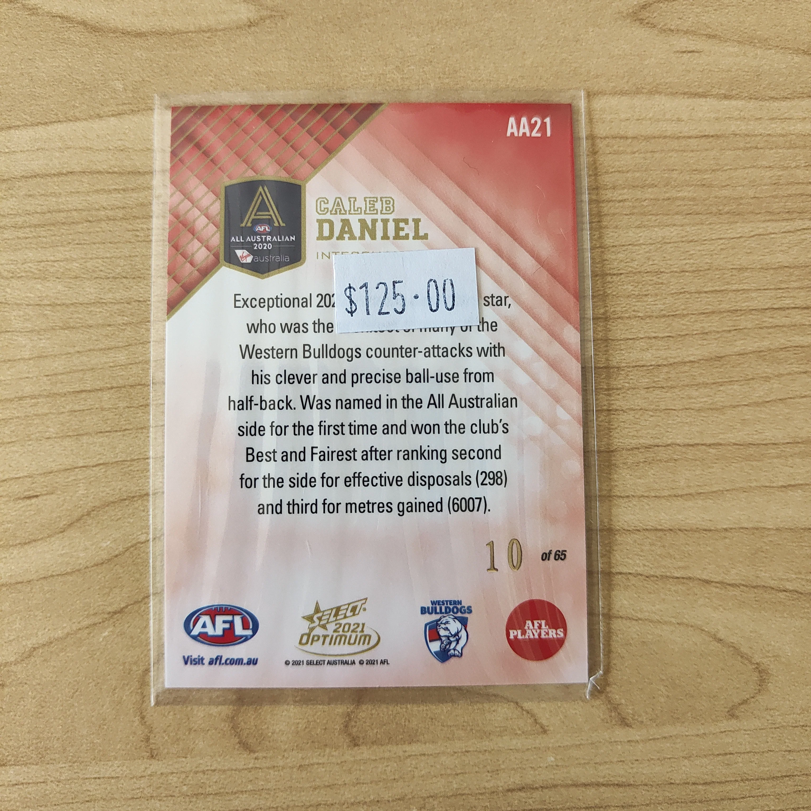 2021 AFL Select Optimum All Australian Caleb Daniel Western Bulldogs LOW NUMBER No.10/65 - Image 2