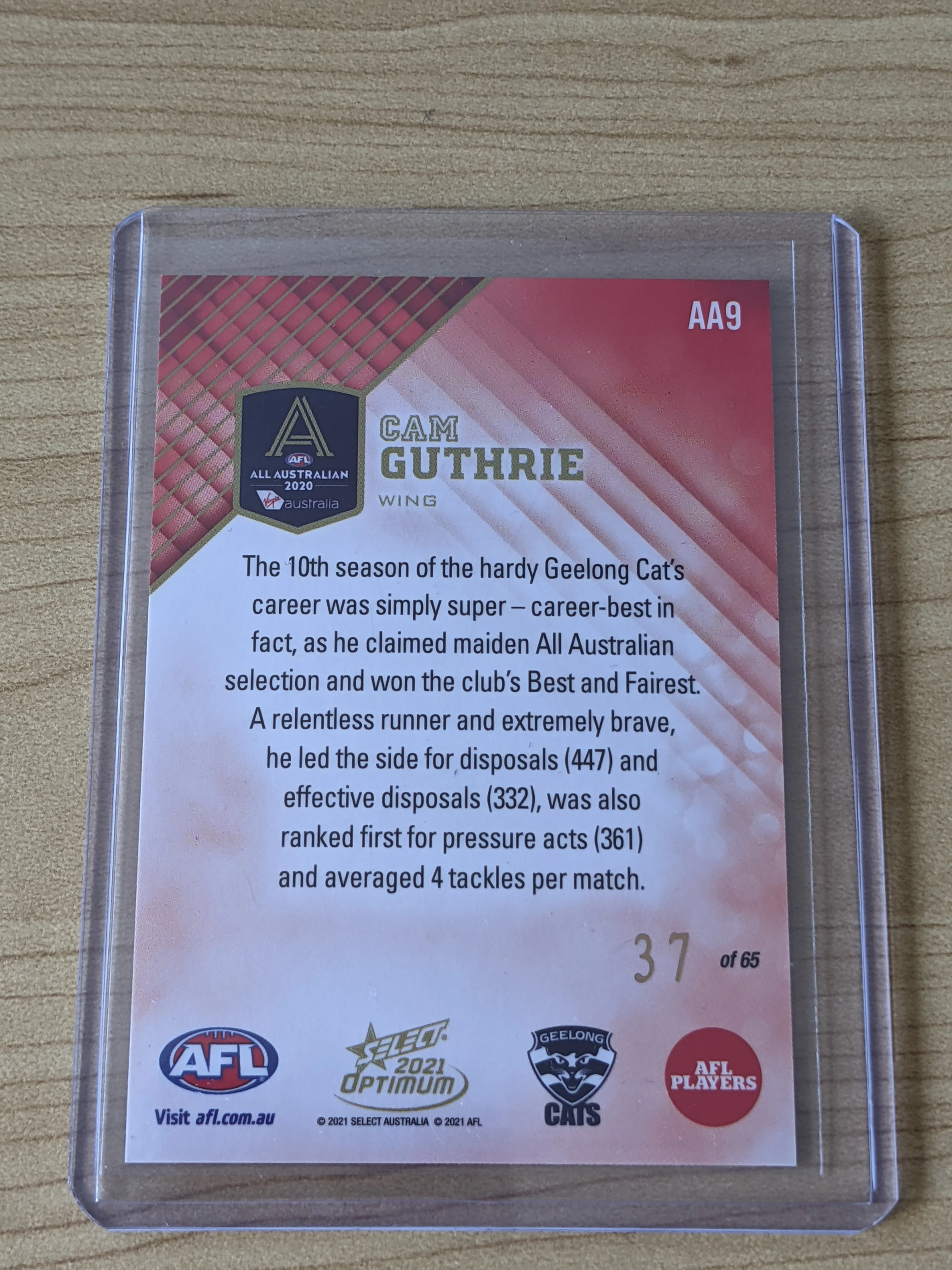 2021 AFL Select Optimum All Australian Cam Guthrie Geelong 37/65 - Image 2