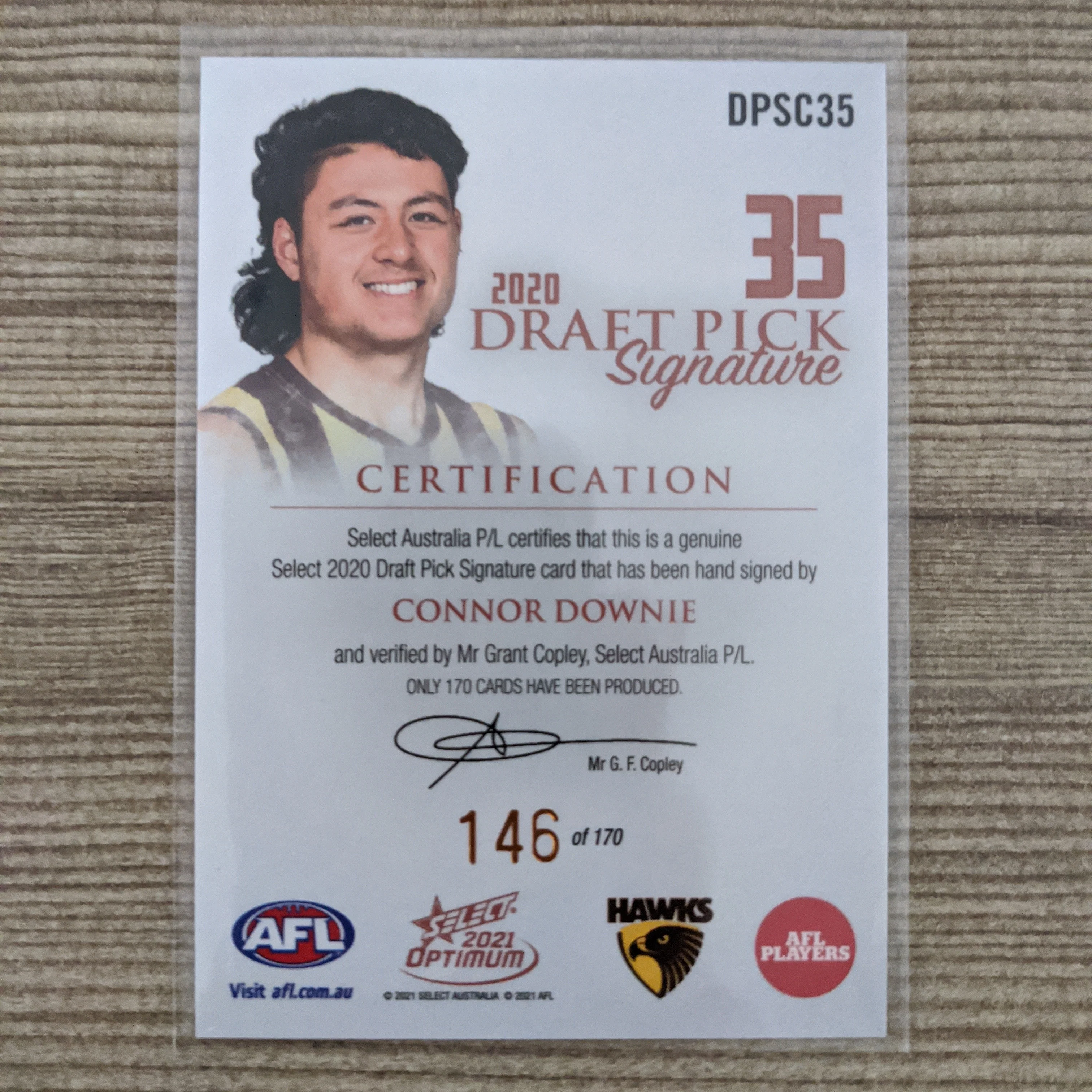 2021 AFL Select Optimum Copper Signature Connor Downie Hawthorn - Image 2