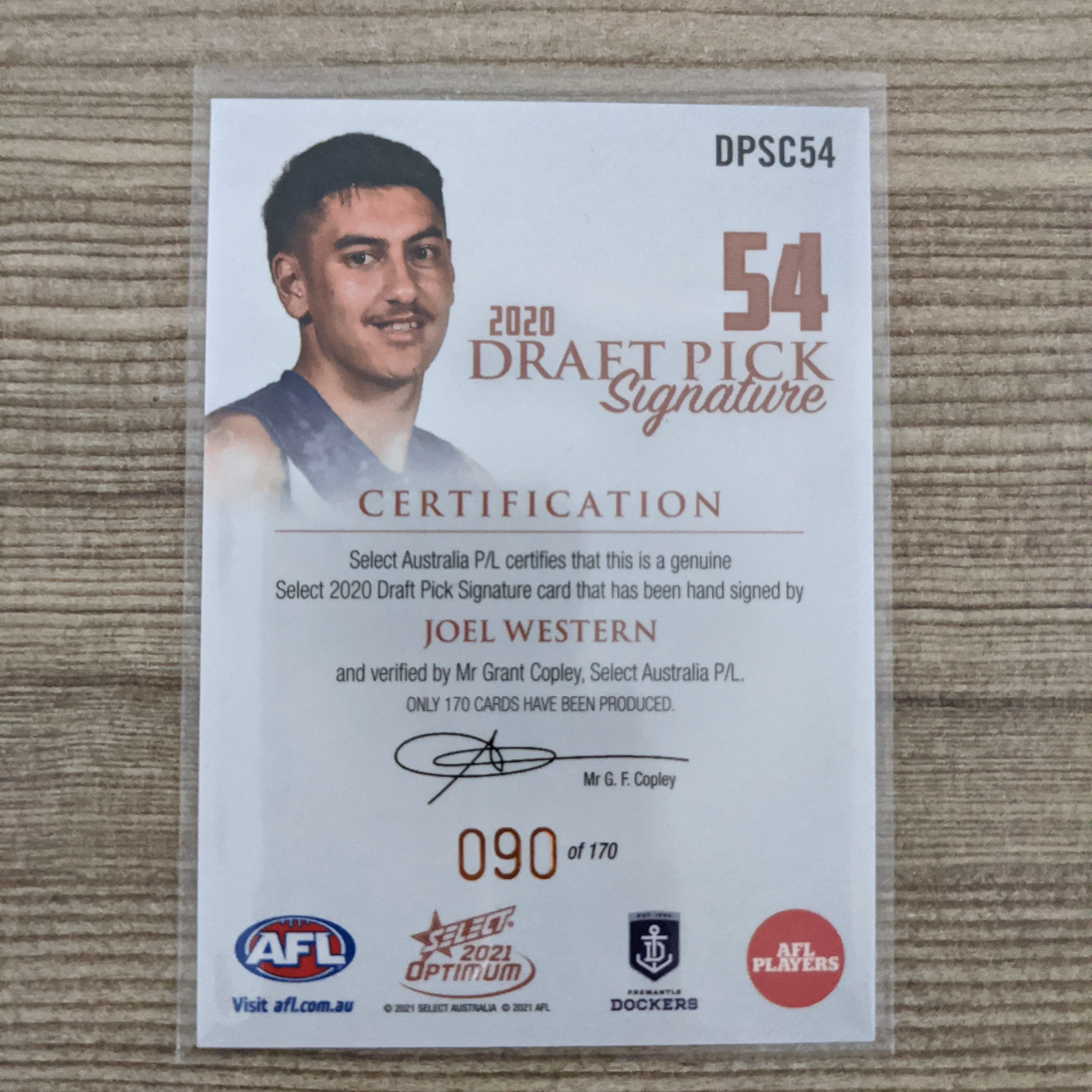 2021 AFL Select Optimum Copper Signature Joel Western Fremantle - Image 2