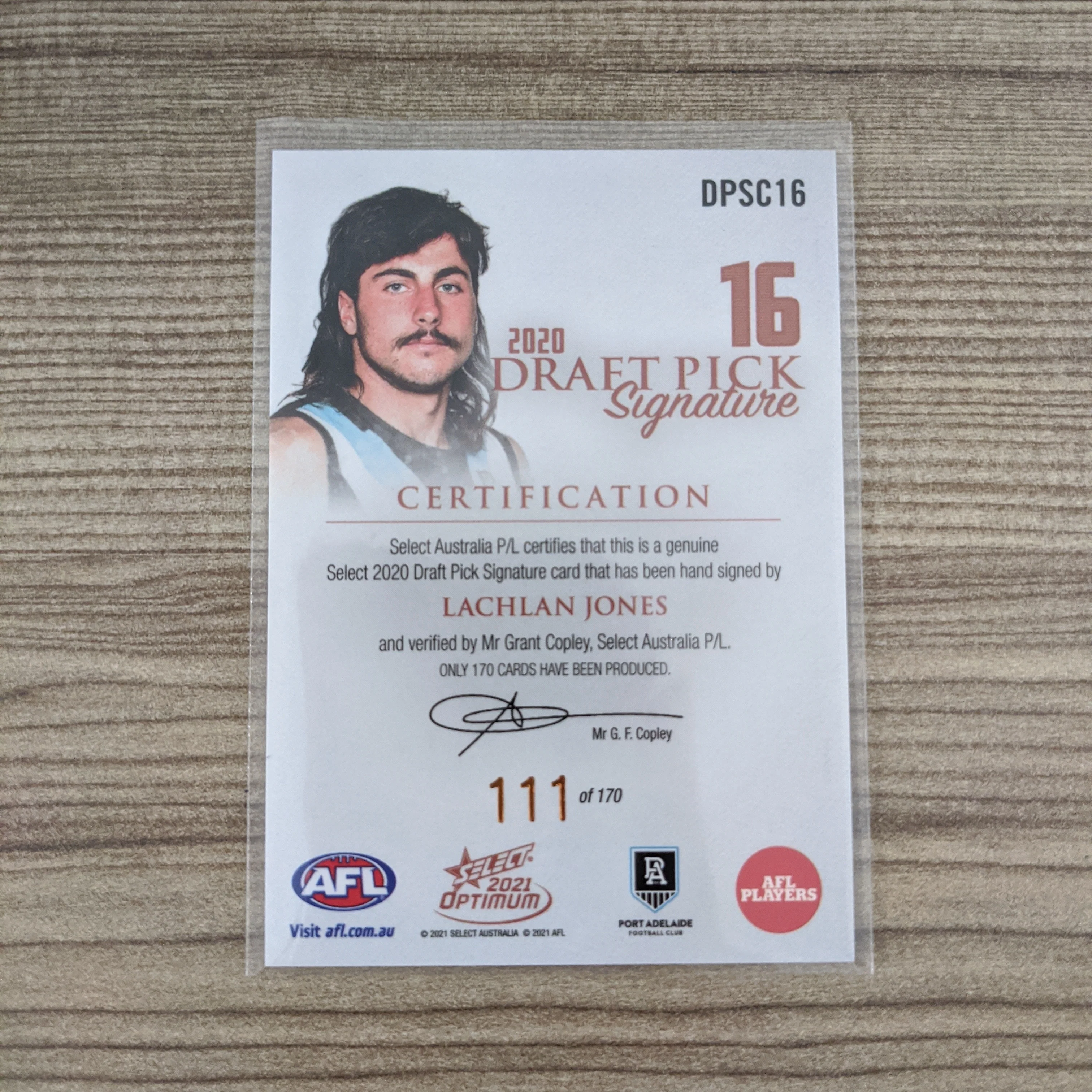 2021 AFL Select Optimum Copper Signature Lachlan Jones Port - Image 2