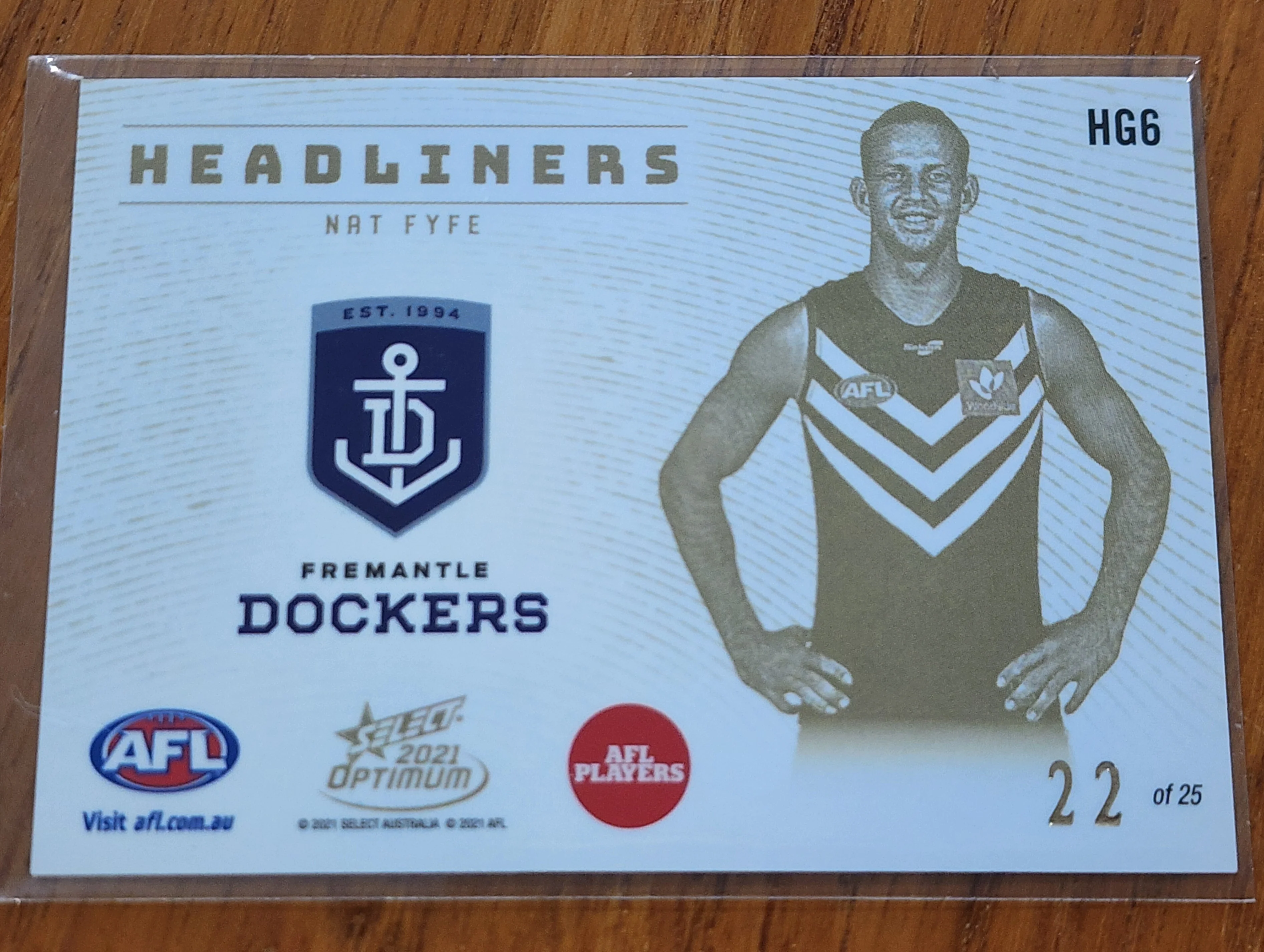 2021 AFL SELECT OPTIMUM GOLD HEADLINERS NAT FYFE FREMANTLE HG6 22/25 - Image 2