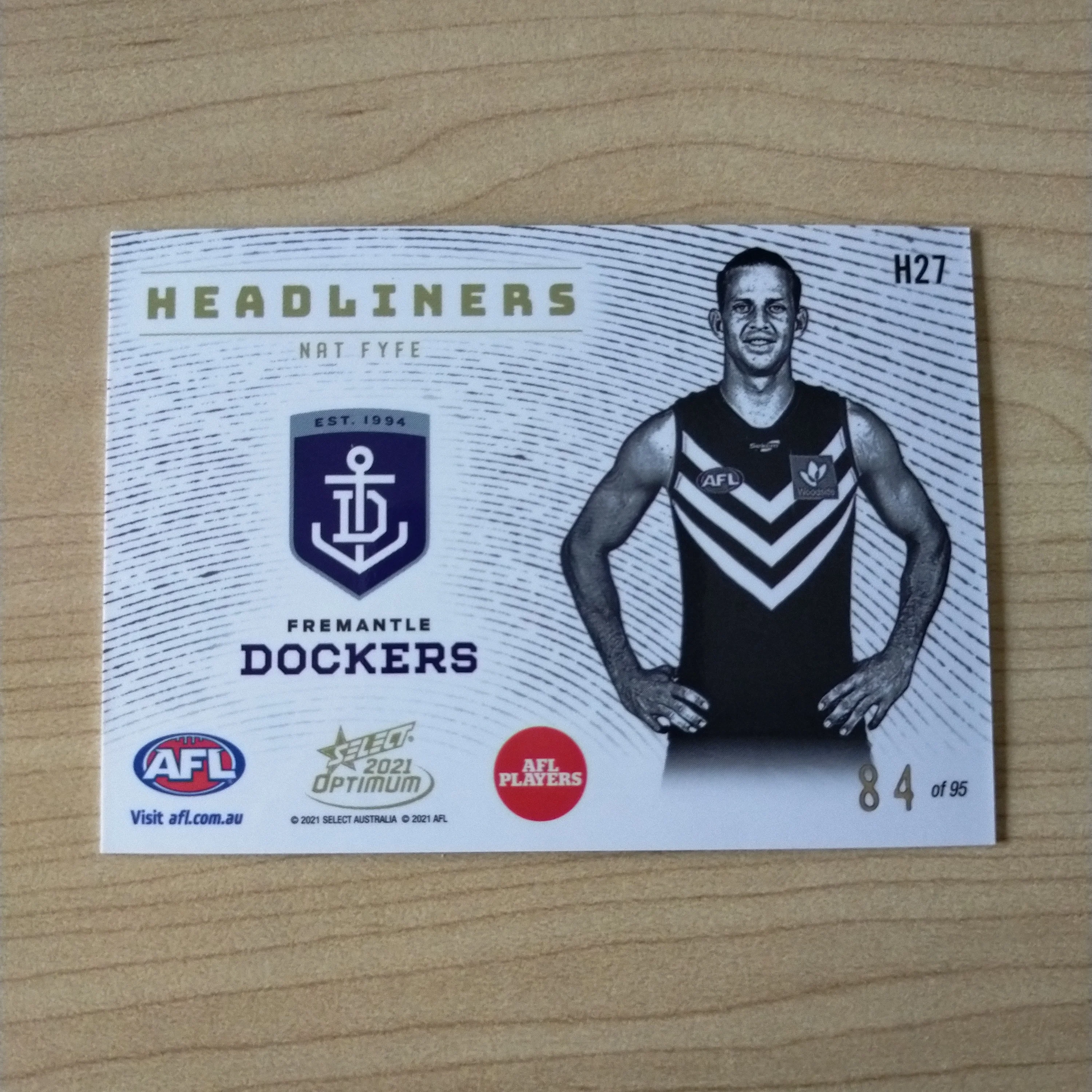 2021 AFL Select Optimum Headliners Nat Fyfe Fremantle No.84/95 - Image 2