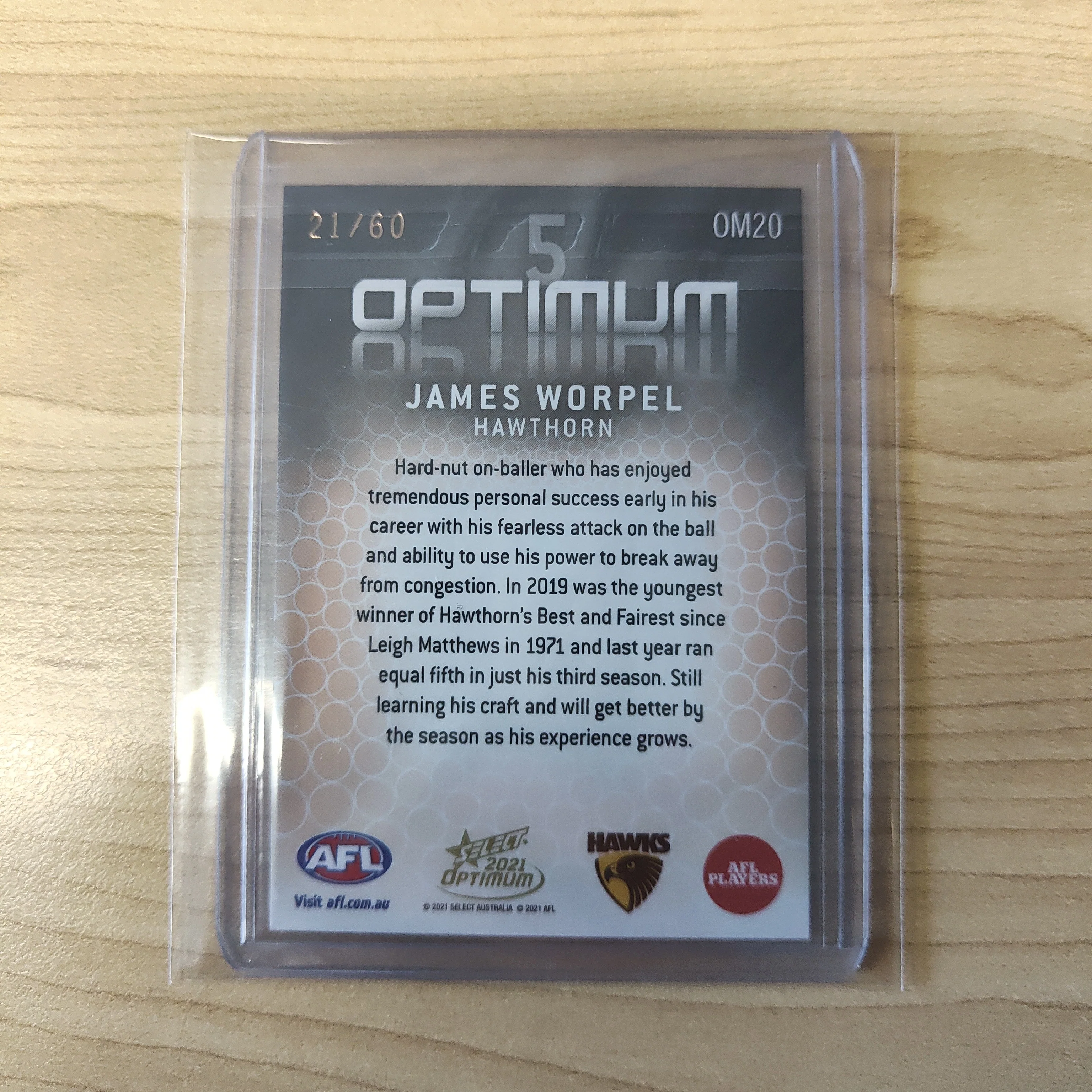 2021 AFL Select Optimum Mirror James Worpel Hawthorn 21/60 - Image 2