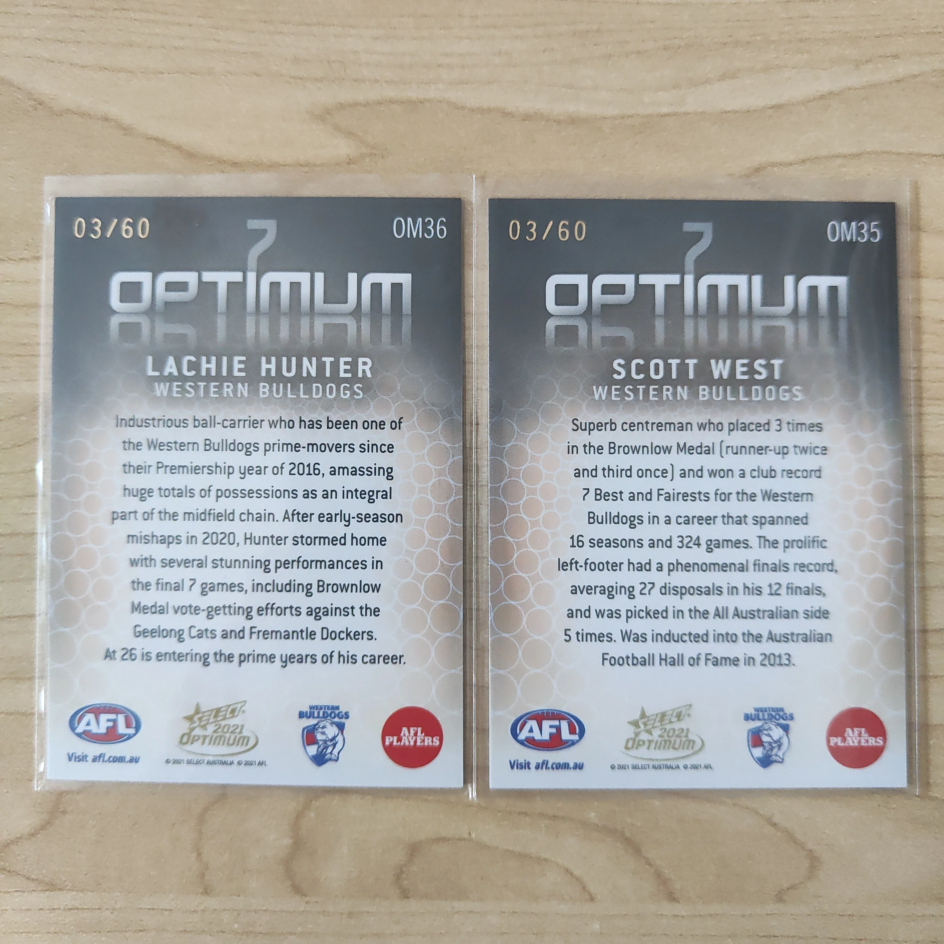 2021 AFL Select Optimum Mirror Lachie Hunter Scott West LOW NUMBERS No.03/60 - Image 2