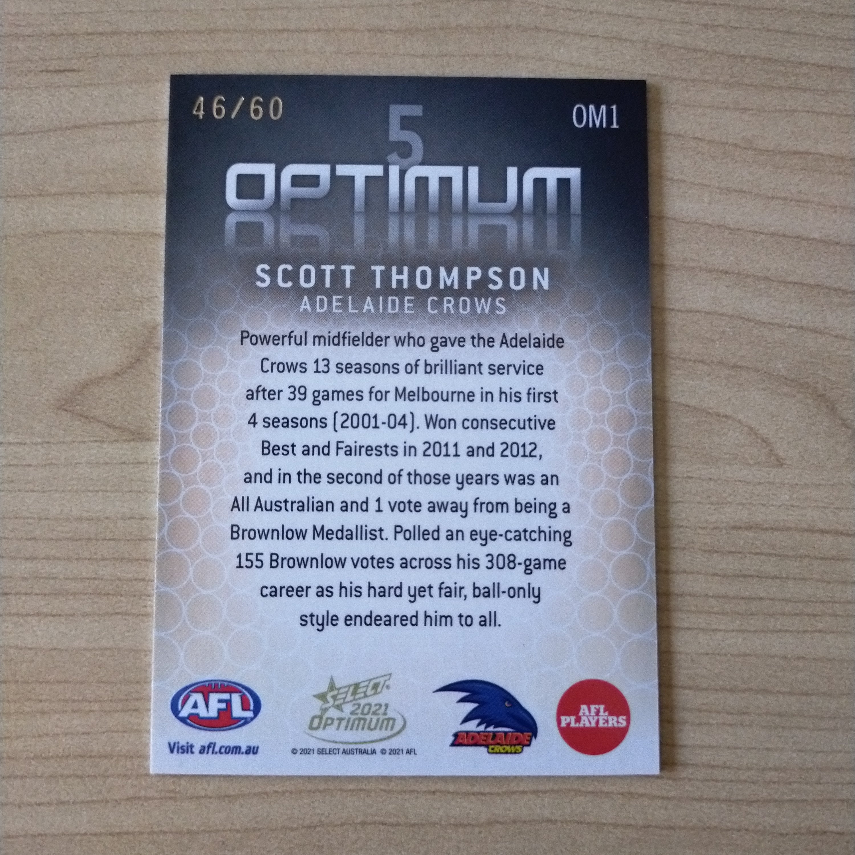 2021 AFL Select Optimum Mirror Scott Thompson Adelaide No.46/60 - Image 2