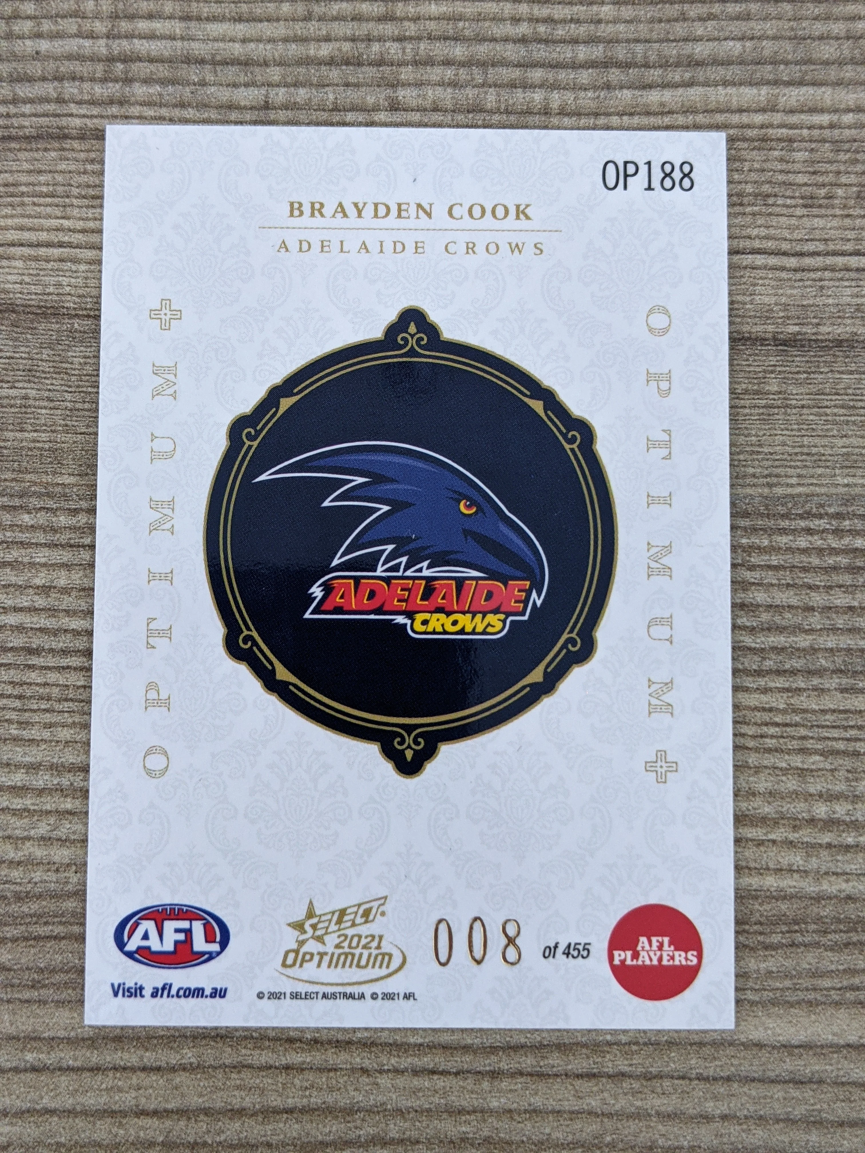 2021 AFL Select Optimum Plus Brayden Cook RC Adelaide Low 8/455 - Image 2
