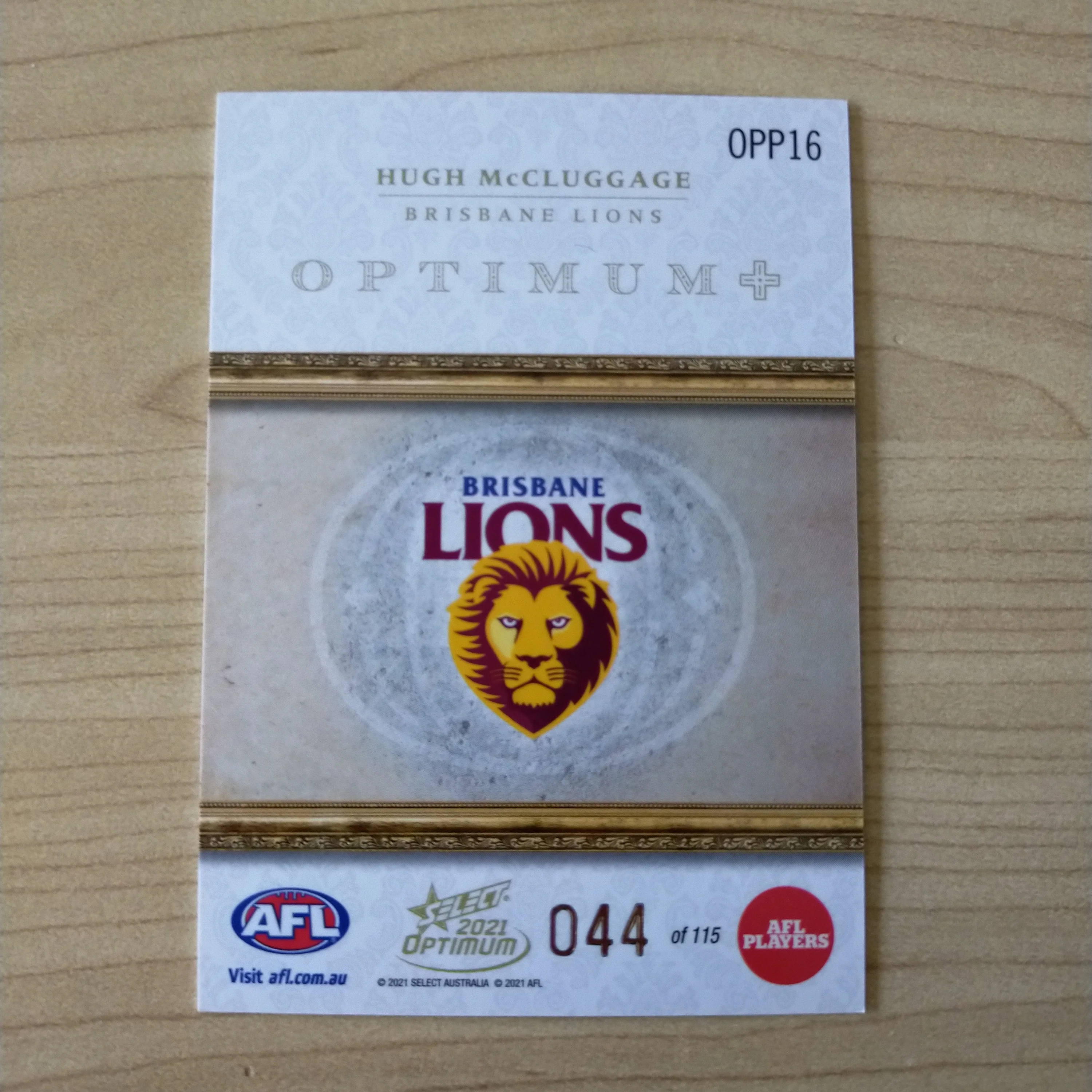 2021 AFL Select Optimum Plus Parallel Hugh McCluggage Brisbane No.044/115 - Image 2